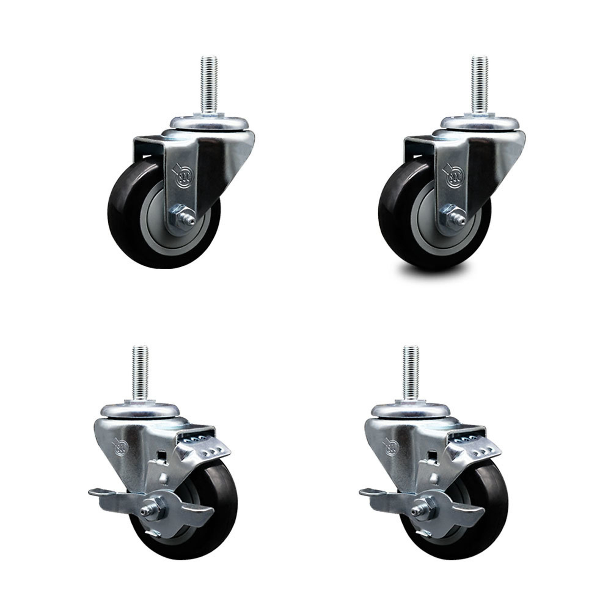 Service Caster, 3Inch x 1 1/4Inch Stem Casters, Wheel Diameter 3 in, Caster Type Swivel, Package (qty.) 4, Model SCC-TS20S314-PPUB-BLK-34212-2-TLB-2