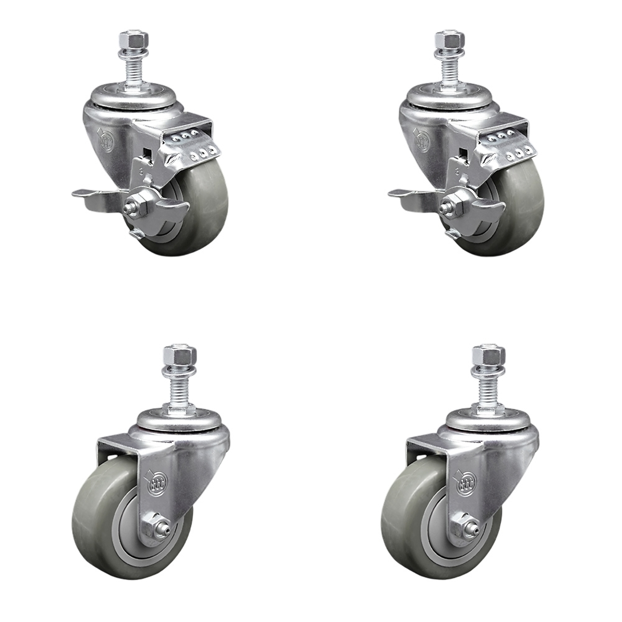 Service Caster, 3Inch x 1 1/4Inch Stem Casters, Wheel Diameter 3 in, Caster Type Swivel, Package (qty.) 4, Model SCC-TS20S314-PPUB-TLB-M1215-2-S-2