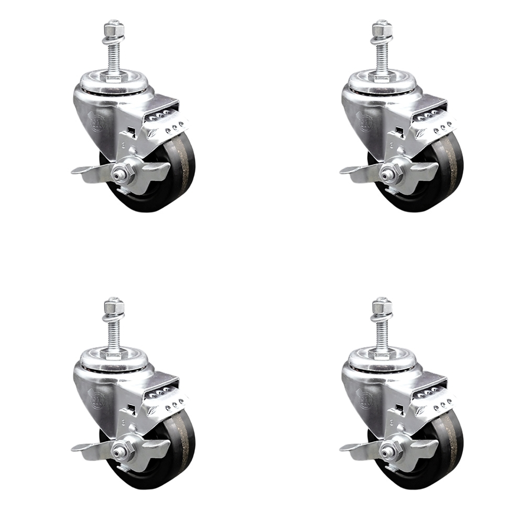 Service Caster, 3Inch x 1 1/4Inch Stem Casters, Wheel Diameter 3 in, Caster Type Swivel, Package (qty.) 4, Model SCC-TS20S314-PHR-TLB-M1015-4