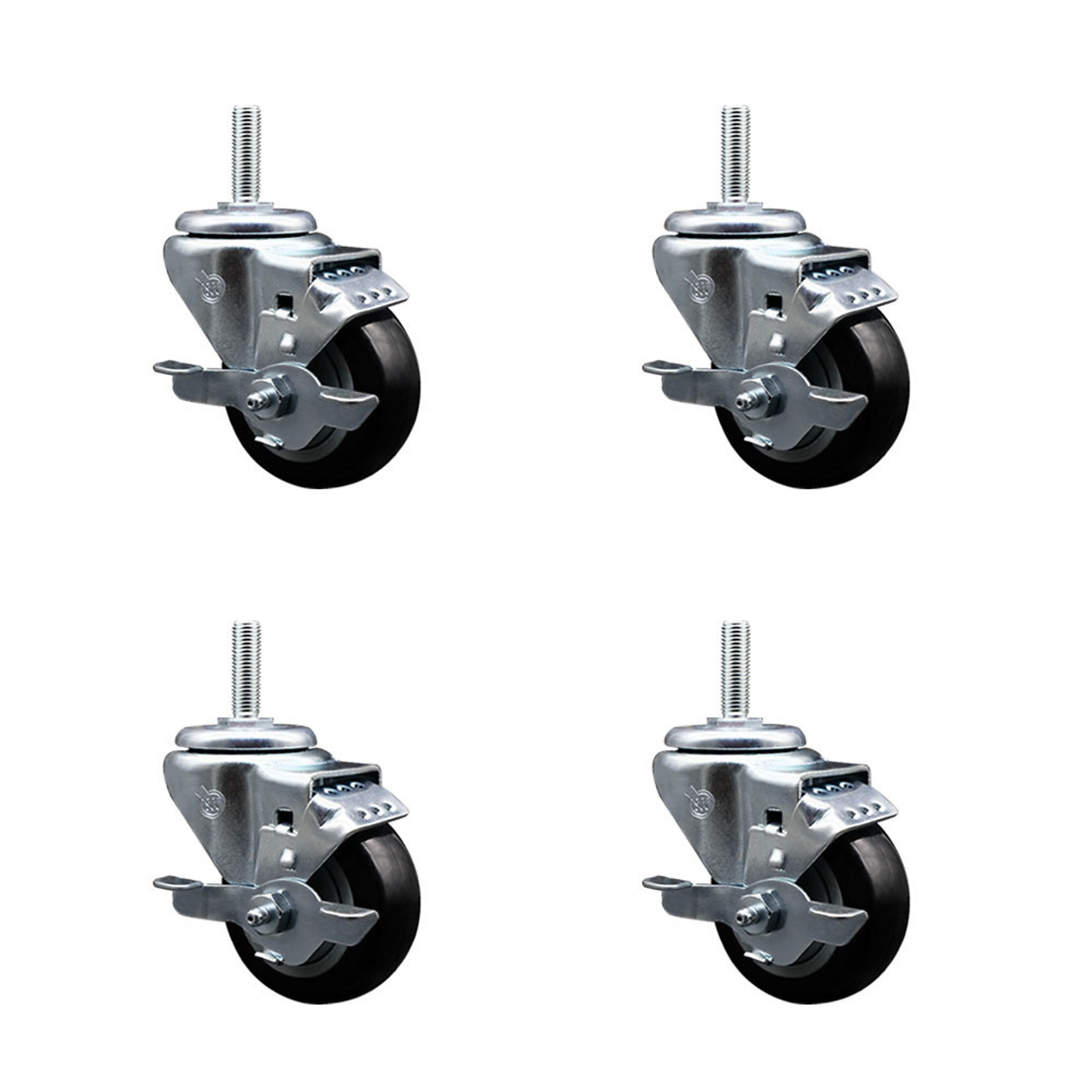 Service Caster, 3Inch x 1 1/4Inch Stem Casters, Wheel Diameter 3 in, Caster Type Swivel, Package (qty.) 4, Model SCC-TS20S314-PPUB-BLK-TLB-34212-4