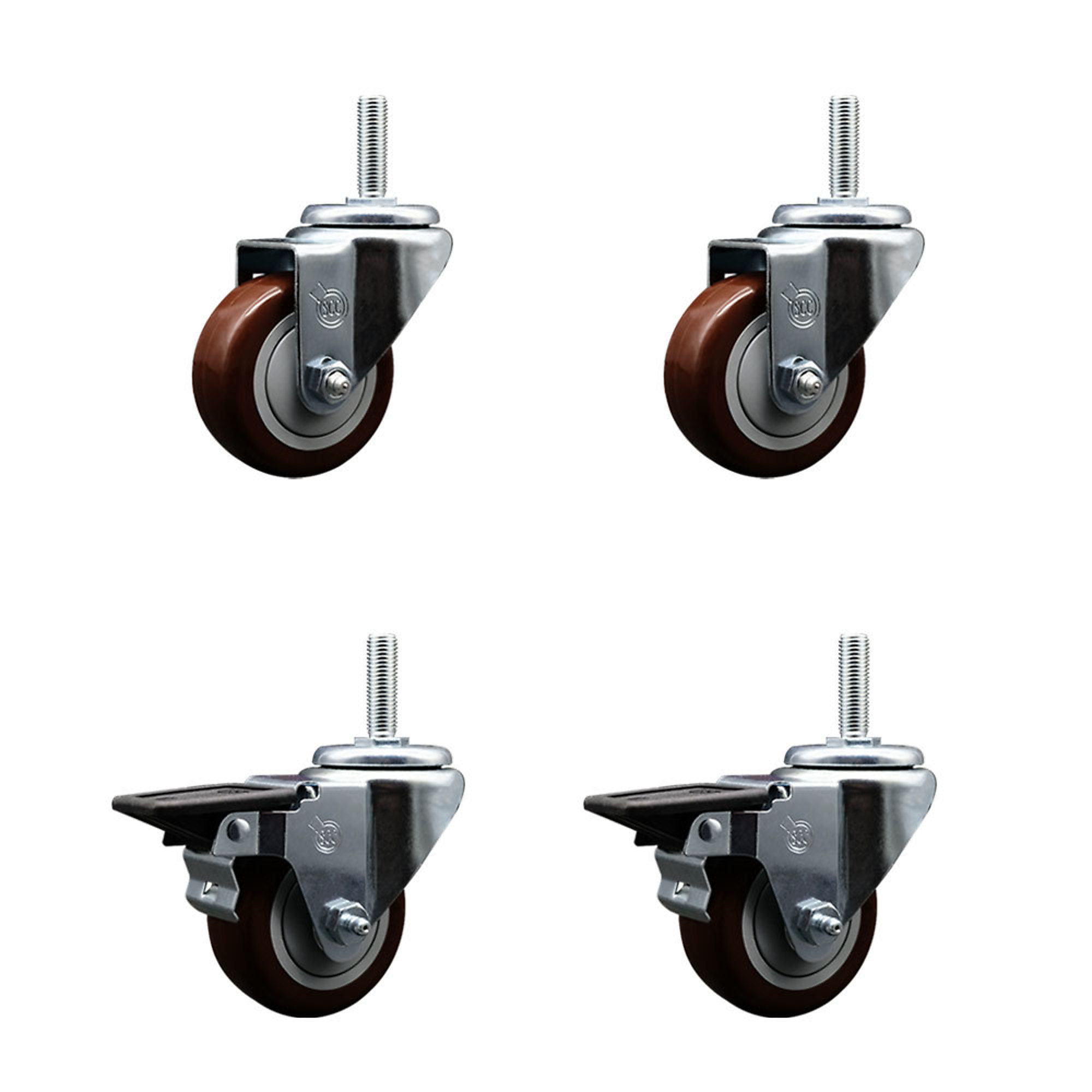 Service Caster, 3Inch x 1 1/4Inch Stem Casters, Wheel Diameter 3 in, Caster Type Swivel, Package (qty.) 4, Model SCC-TS20S314-PPUB-MRN-34212-2-PLB-2