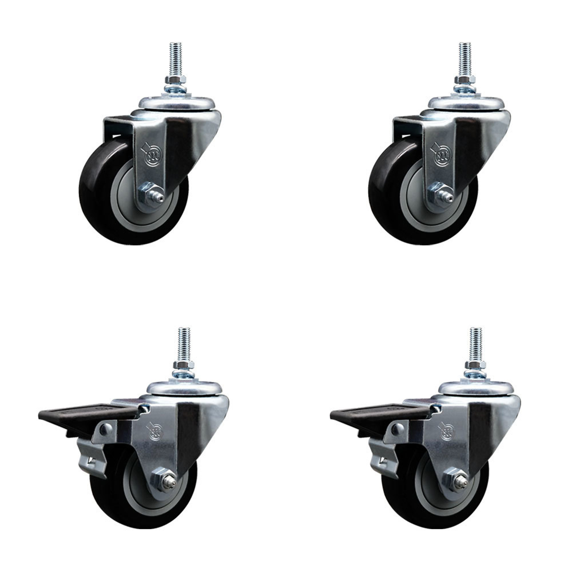 Service Caster, 3Inch x 1 1/4Inch Stem Casters, Wheel Diameter 3 in, Caster Type Swivel, Package (qty.) 4, Model SCC-TS20S314-PPUB-BLK-381615-2-PLB-2