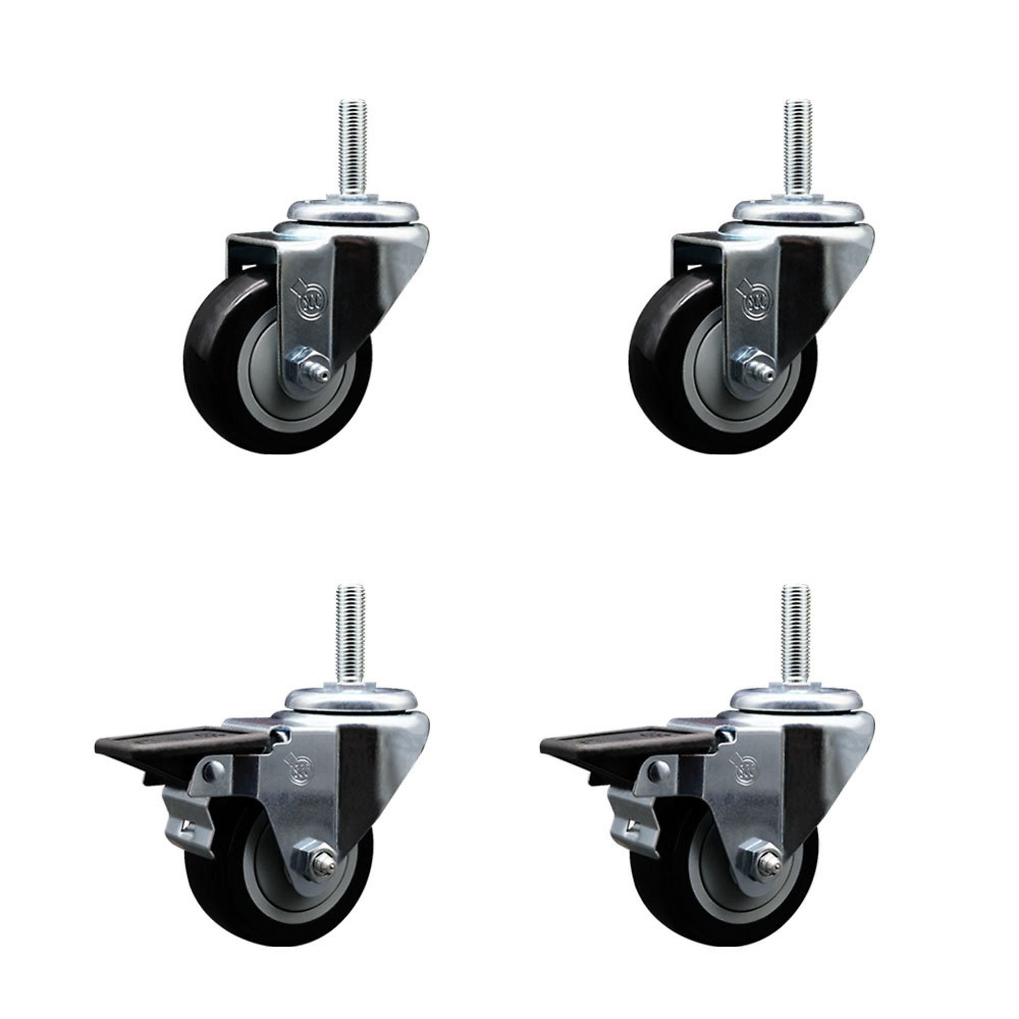 Service Caster, 3Inch x 1 1/4Inch Stem Casters, Wheel Diameter 3 in, Caster Type Swivel, Package (qty.) 4, Model SCC-TS20S314-PPUB-BLK-34212-2-PLB-2