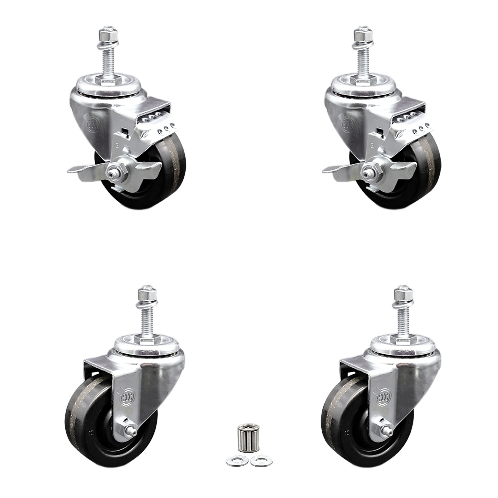 Service Caster, 3Inch x 1 1/4Inch Stem Casters, Wheel Diameter 3 in, Caster Type Swivel, Package (qty.) 4, Model SCC-TS20S314-PHR-M1015-2-TLB-2