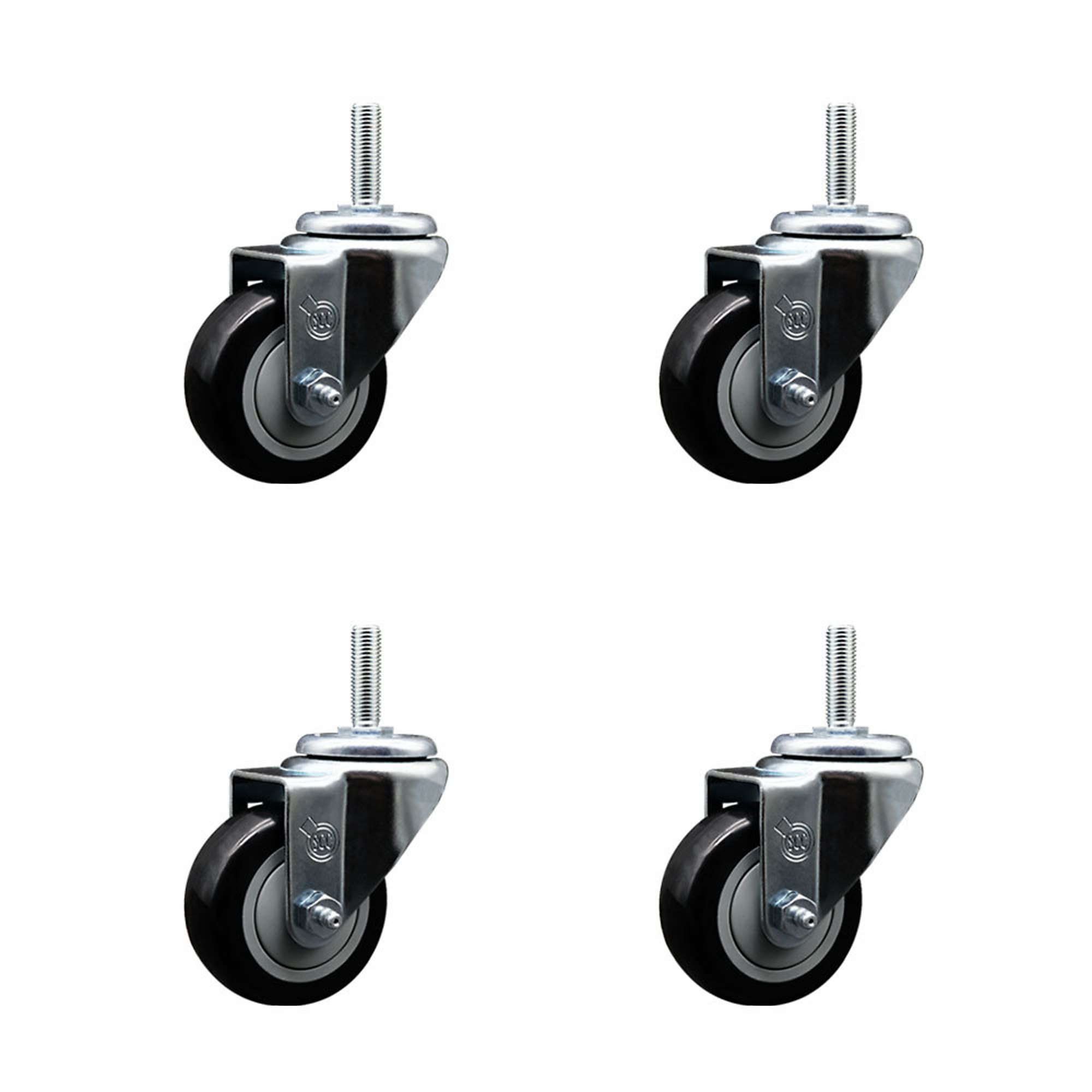 Service Caster, 3Inch x 1 1/4Inch Stem Casters, Wheel Diameter 3 in, Caster Type Swivel, Package (qty.) 4, Model SCC-TS20S314-PPUB-BLK-58212-4