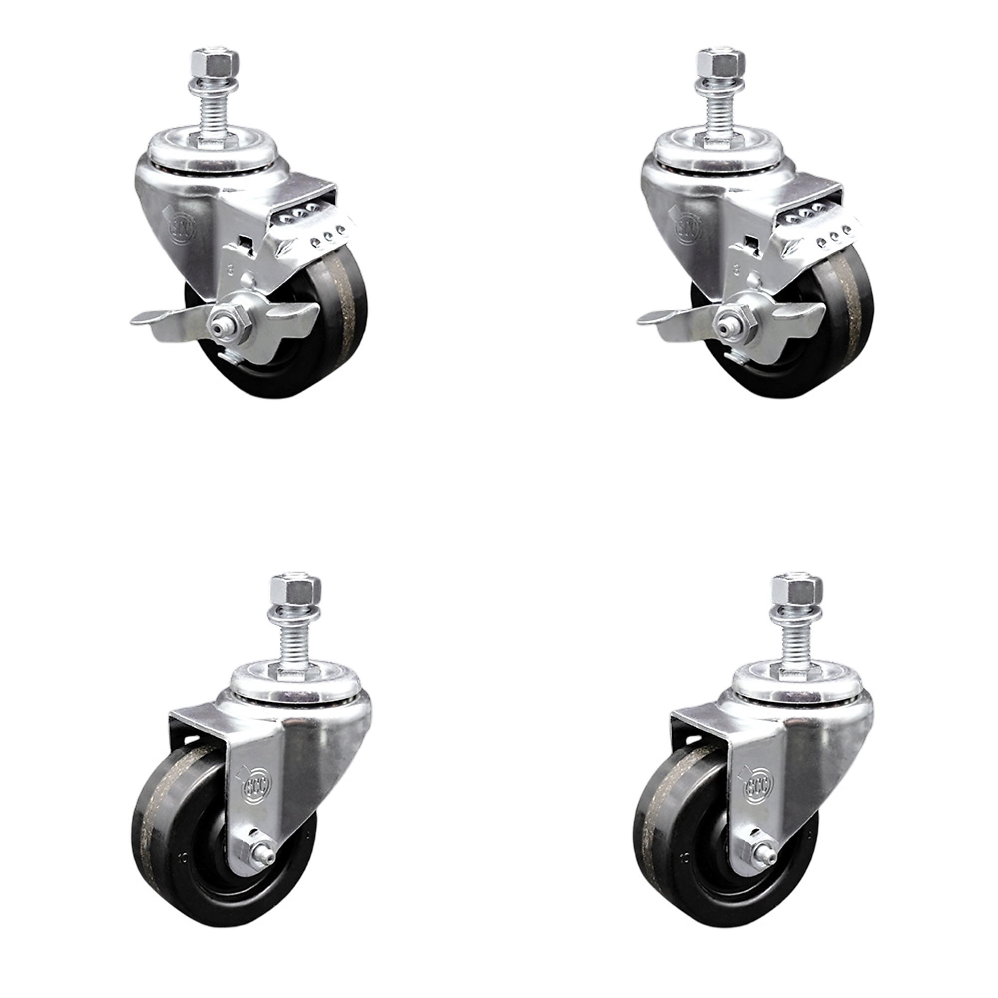 Service Caster, 3Inch x 1 1/4Inch Stem Casters, Wheel Diameter 3 in, Caster Type Swivel, Package (qty.) 4, Model SCC-TS20S314-PHR-121315-2-TLB-2