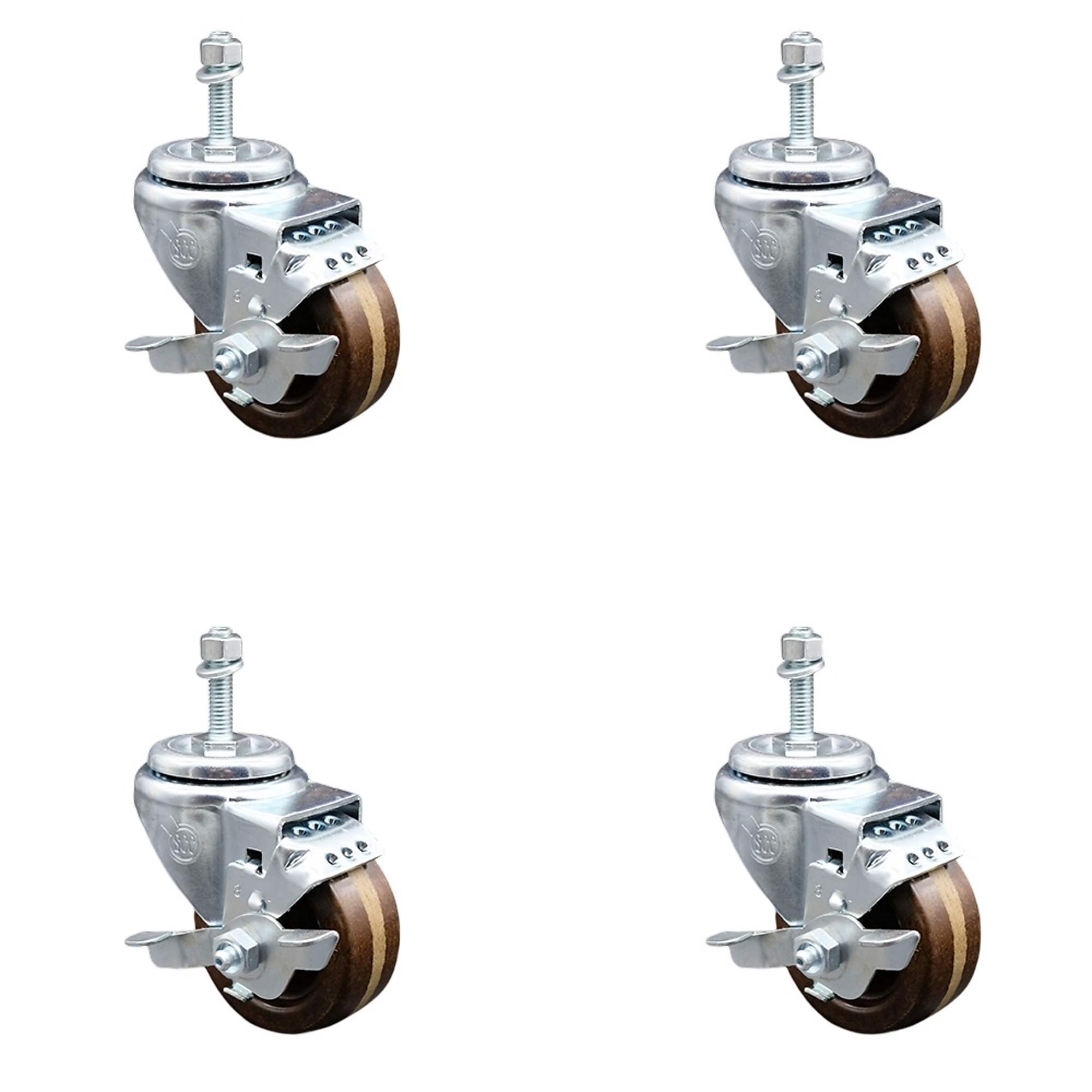 Service Caster, 3Inch x 1 1/4Inch Stem Casters, Wheel Diameter 3 in, Caster Type Swivel, Package (qty.) 4, Model SCC-TS20S314-PHRHT-TLB-381615-4