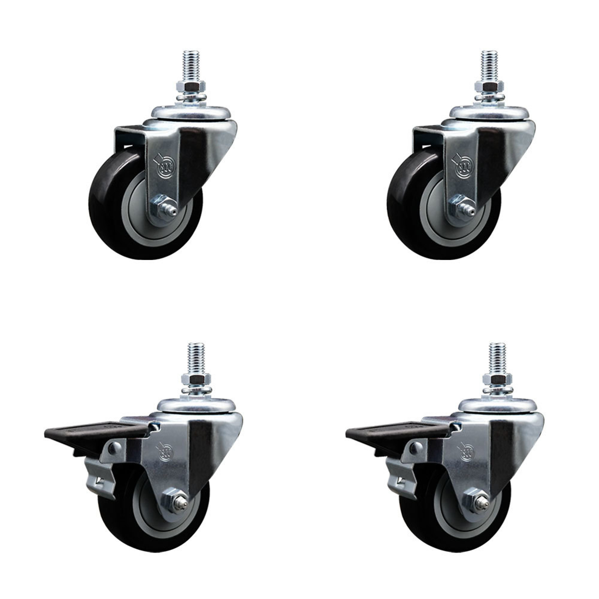 Service Caster, 3Inch x 1 1/4Inch Stem Casters, Wheel Diameter 3 in, Caster Type Swivel, Package (qty.) 4, Model SCC-TS20S314-PPUB-BLK-M1015-2-PLB-2