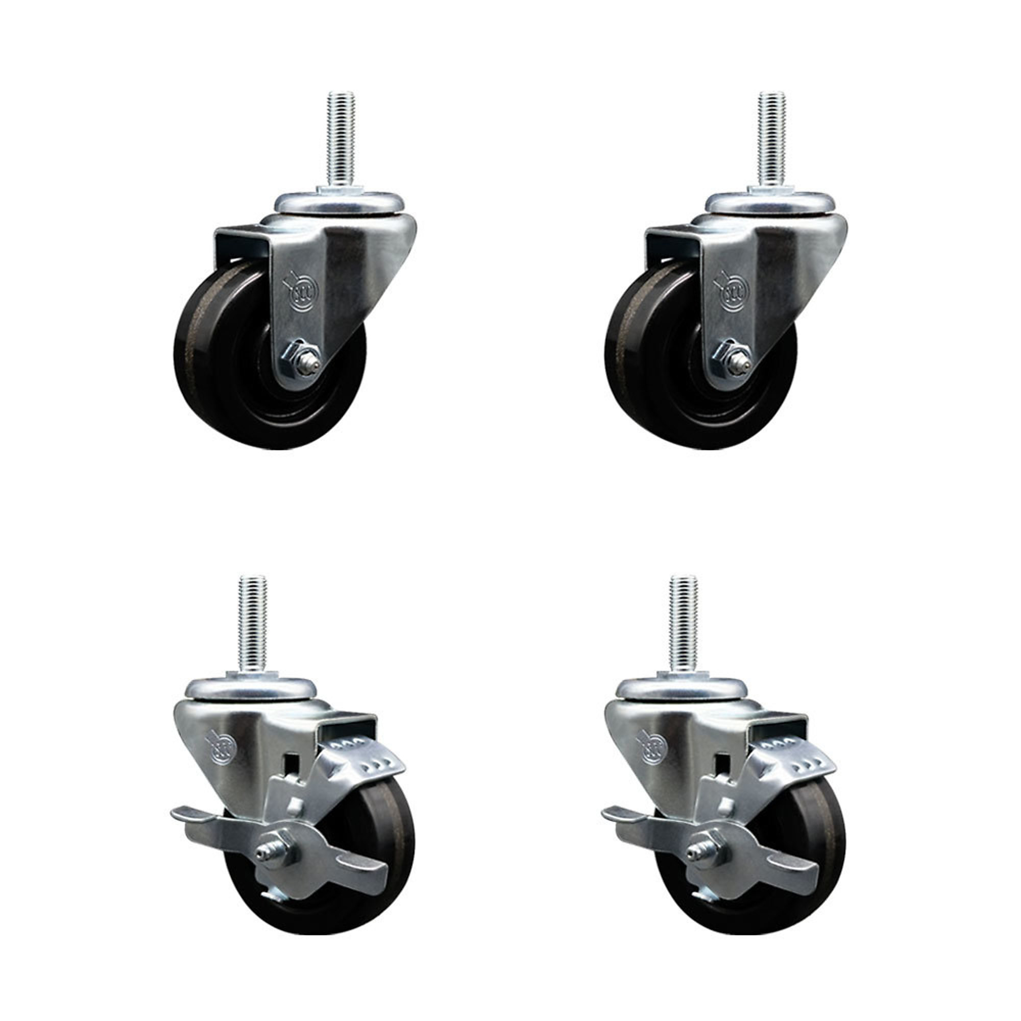 Service Caster, 3Inch x 1 1/4Inch Stem Casters, Wheel Diameter 3 in, Caster Type Swivel, Package (qty.) 4, Model SCC-TS20S314-PHR-34212-2-TLB-2