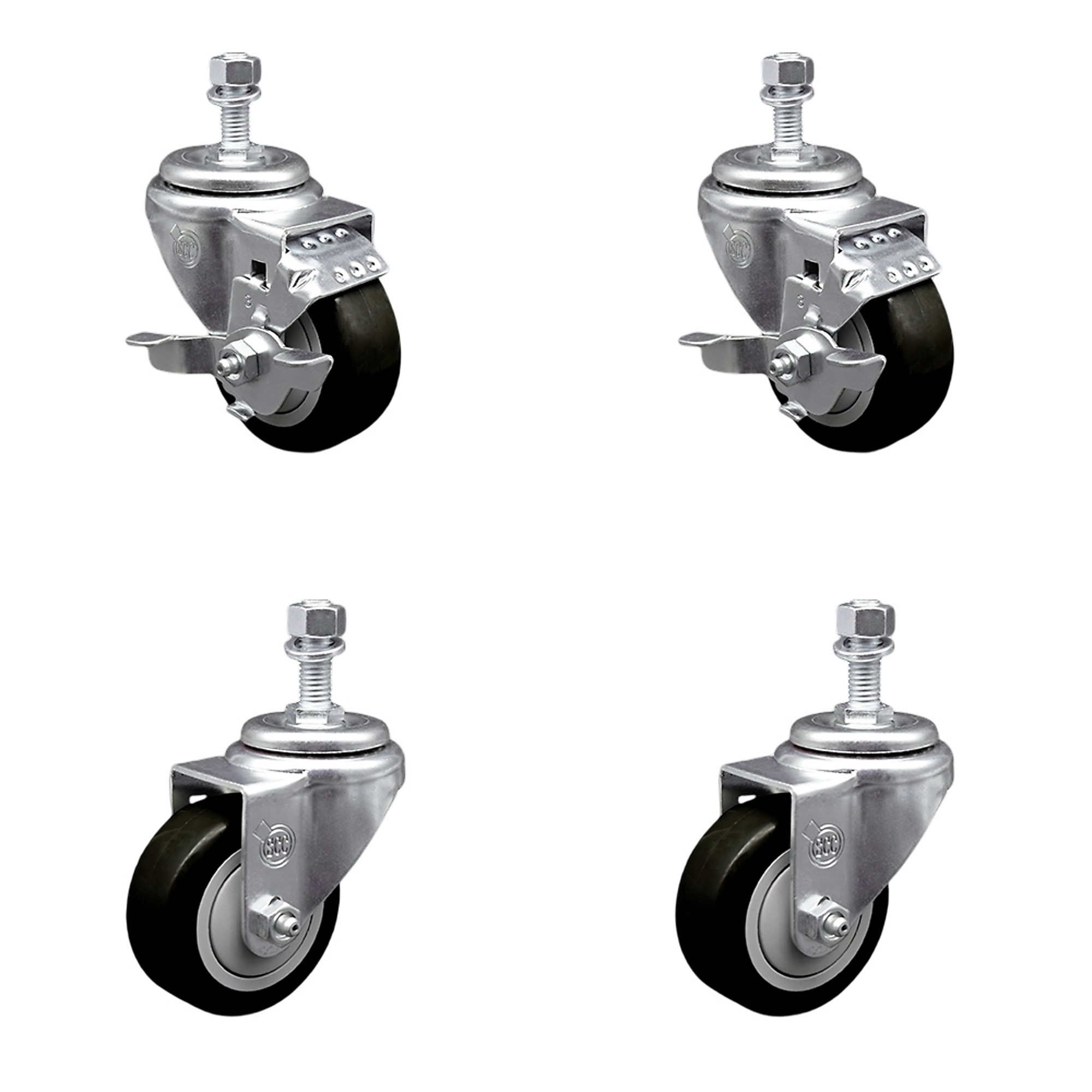 Service Caster, 3Inch x 1 1/4Inch Stem Casters, Wheel Diameter 3 in, Caster Type Swivel, Package (qty.) 4, Model SCC-TS20S314-PPUB-BLK-TLB-121315-2S2