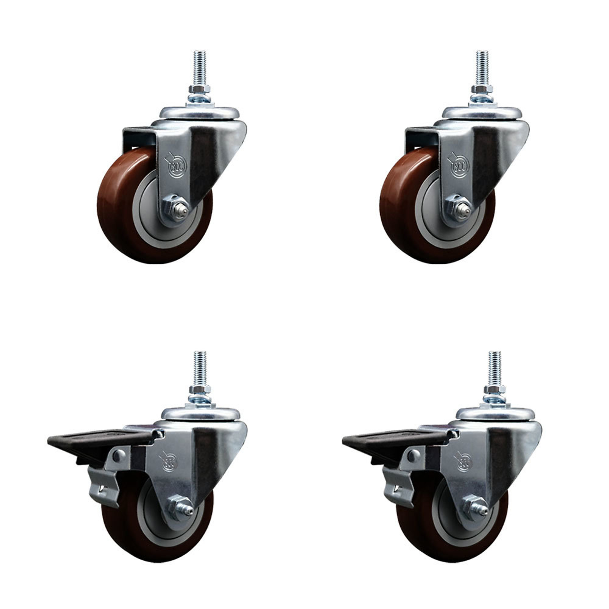 Service Caster, 3Inch x 1 1/4Inch Stem Casters, Wheel Diameter 3 in, Caster Type Swivel, Package (qty.) 4, Model SCC-TS20S314-PPUB-MRN-M1215-2-PLB-2