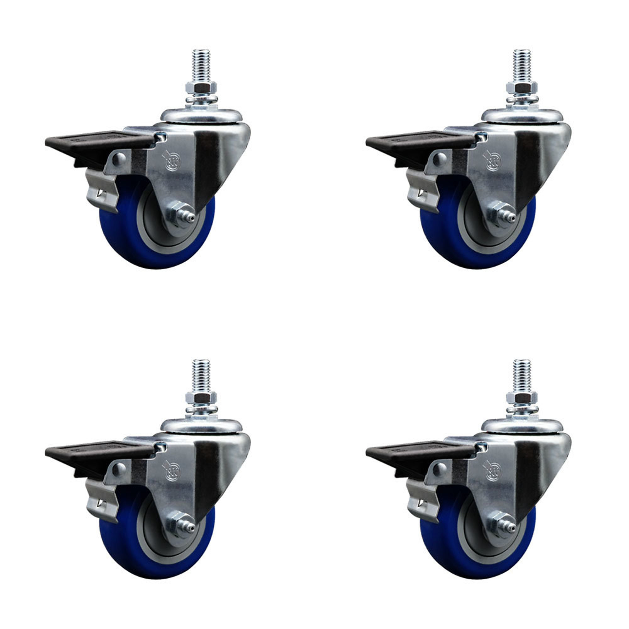 Service Caster, 3Inch x 1 1/4Inch Stem Casters, Wheel Diameter 3 in, Caster Type Swivel, Package (qty.) 4, Model SCC-TS20S314-PPUB-BLUE-PLB-121315-4