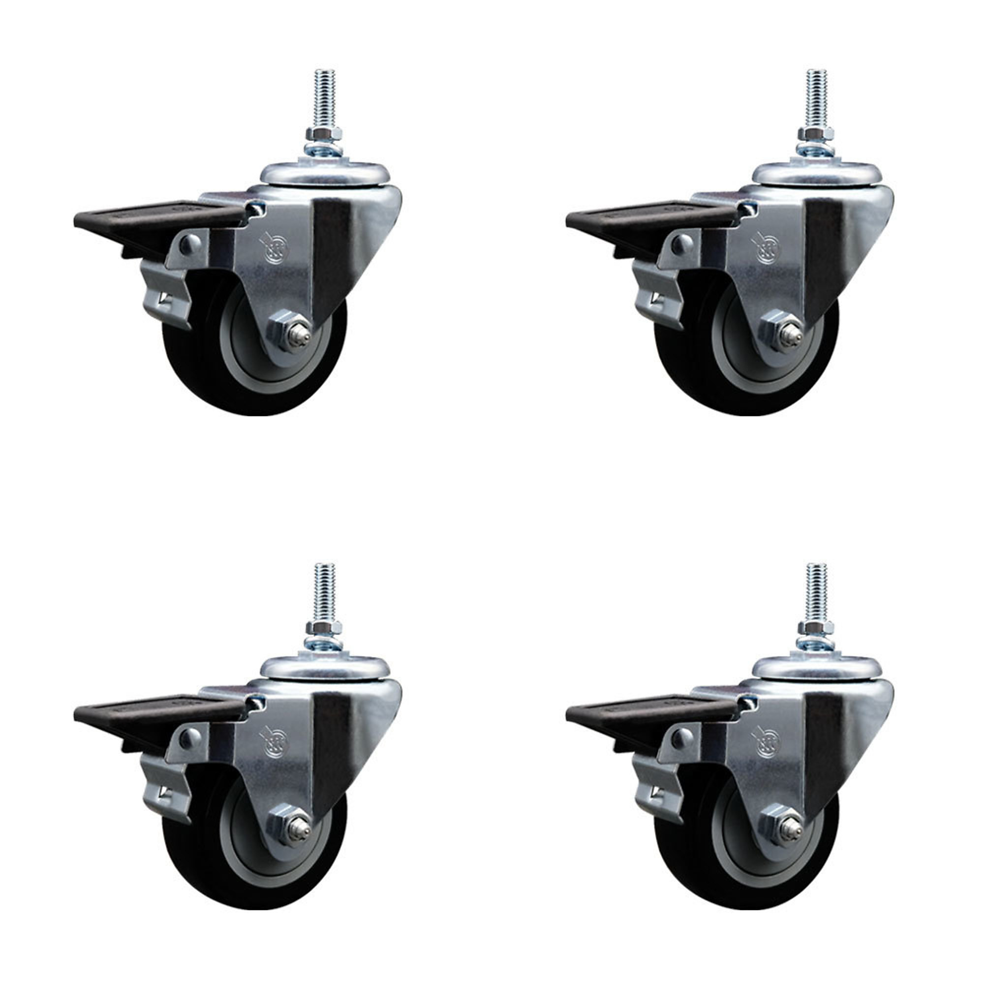 Service Caster, 3Inch x 1 1/4Inch Stem Casters, Wheel Diameter 3 in, Caster Type Swivel, Package (qty.) 4, Model SCC-TS20S314-PPUB-BLK-PLB-M1215-4