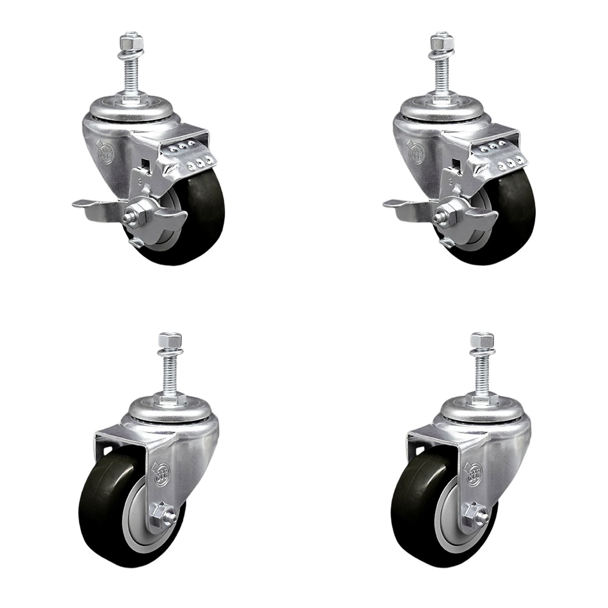 Service Caster, 3Inch x 1 1/4Inch Stem Casters, Wheel Diameter 3 in, Caster Type Swivel, Package (qty.) 4, Model SCC-TS20S314-PPUB-BLK-TLB-M1015-2-S2