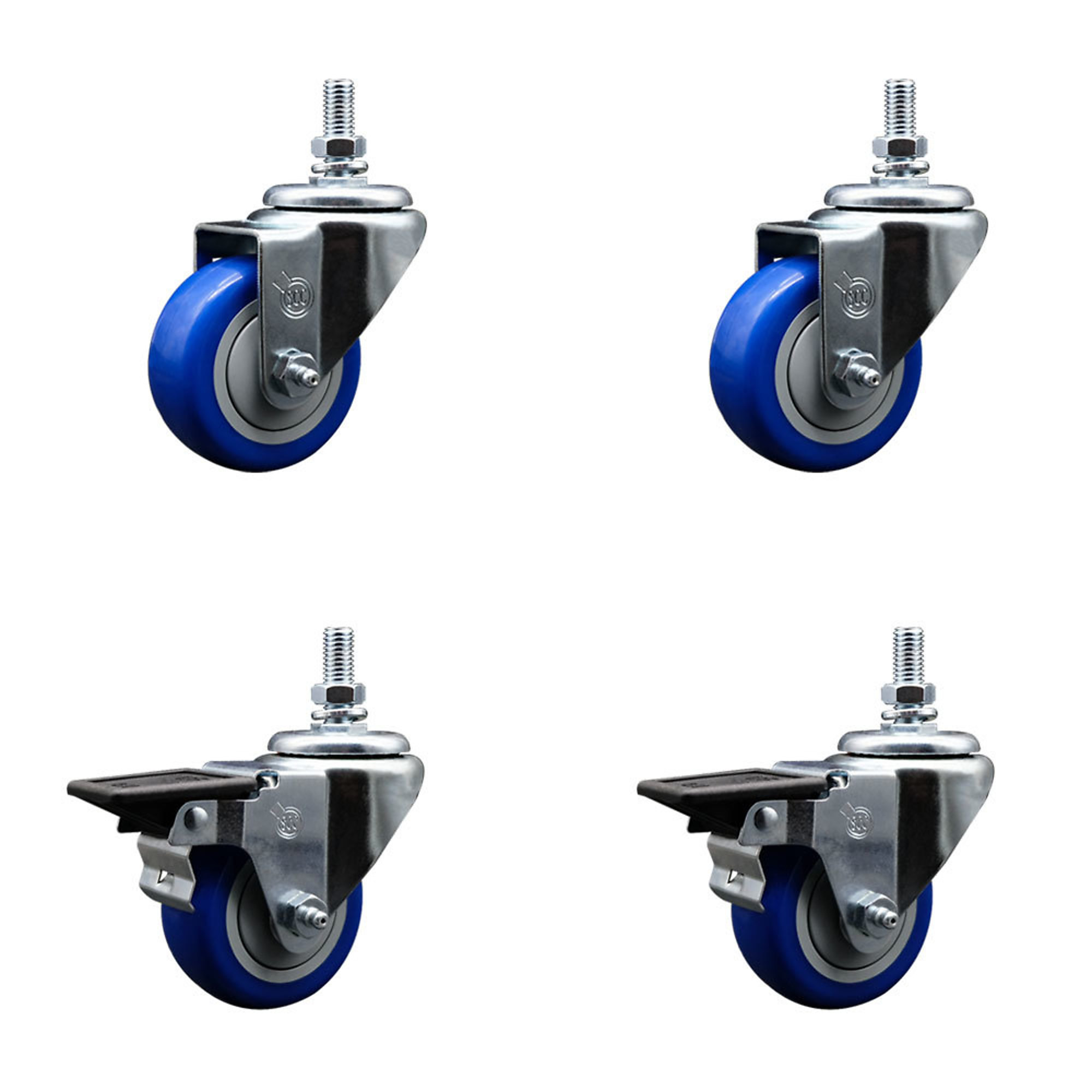 Service Caster, 3Inch x 1 1/4Inch Stem Casters, Wheel Diameter 3 in, Caster Type Swivel, Package (qty.) 4, Model SCC-TS20S314-PPUB-BLUE-121315-2-PLB2