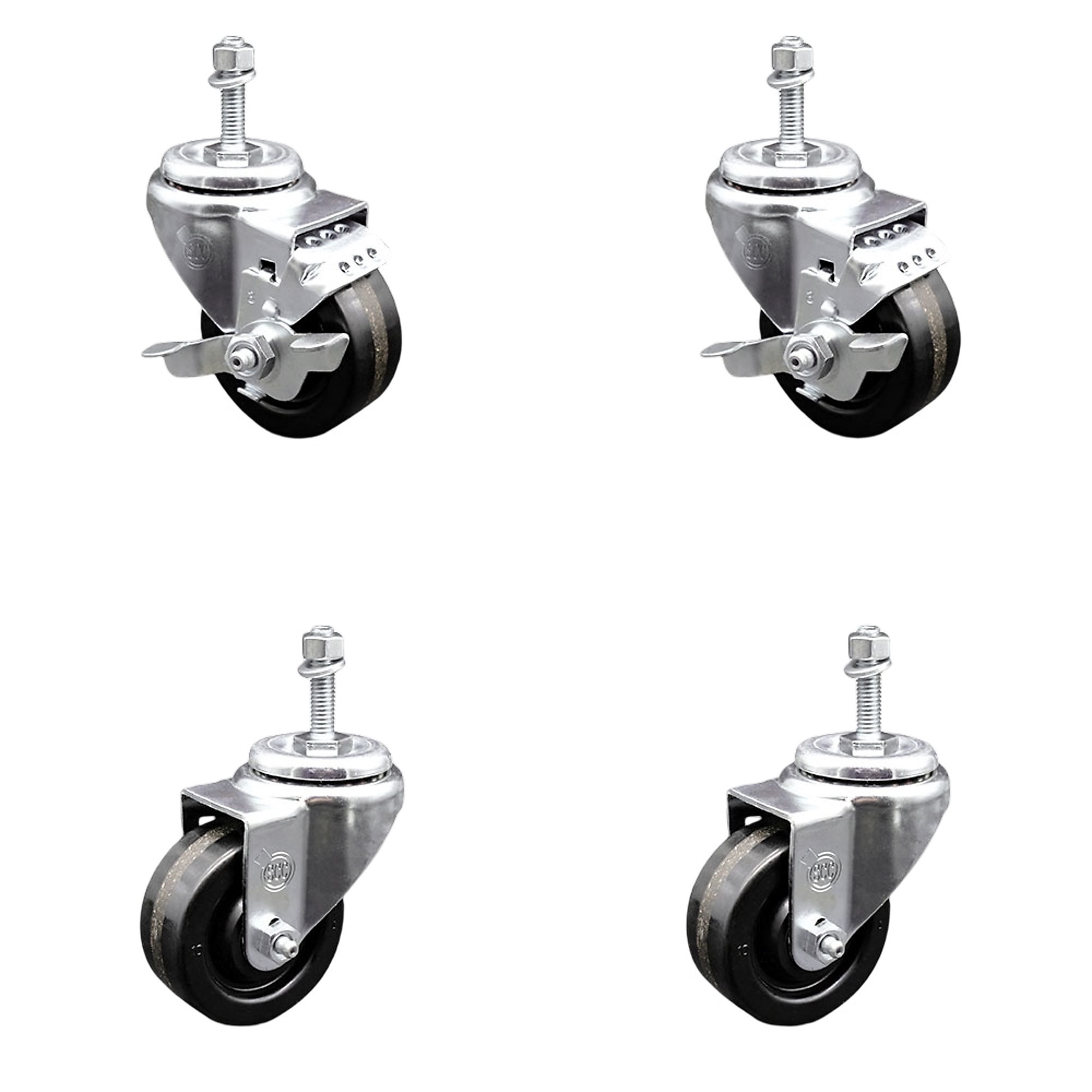 Service Caster, 3Inch x 1 1/4Inch Stem Casters, Wheel Diameter 3 in, Caster Type Swivel, Package (qty.) 4, Model SCC-TS20S314-PHS-381615-2-TLB-2