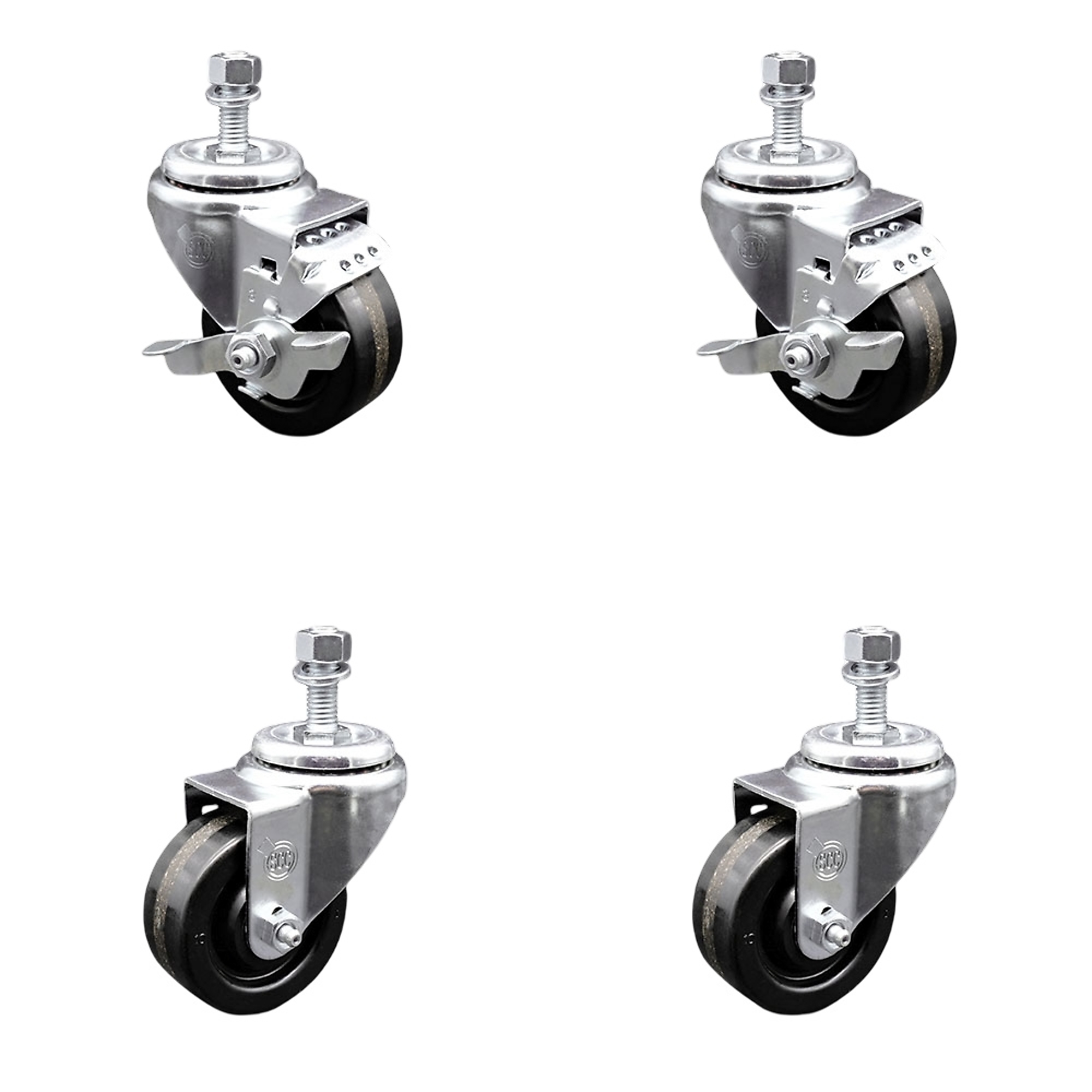 Service Caster, 3Inch x 1 1/4Inch Stem Casters, Wheel Diameter 3 in, Caster Type Swivel, Package (qty.) 4, Model SCC-TS20S314-PHS-121315-2-TLB-2