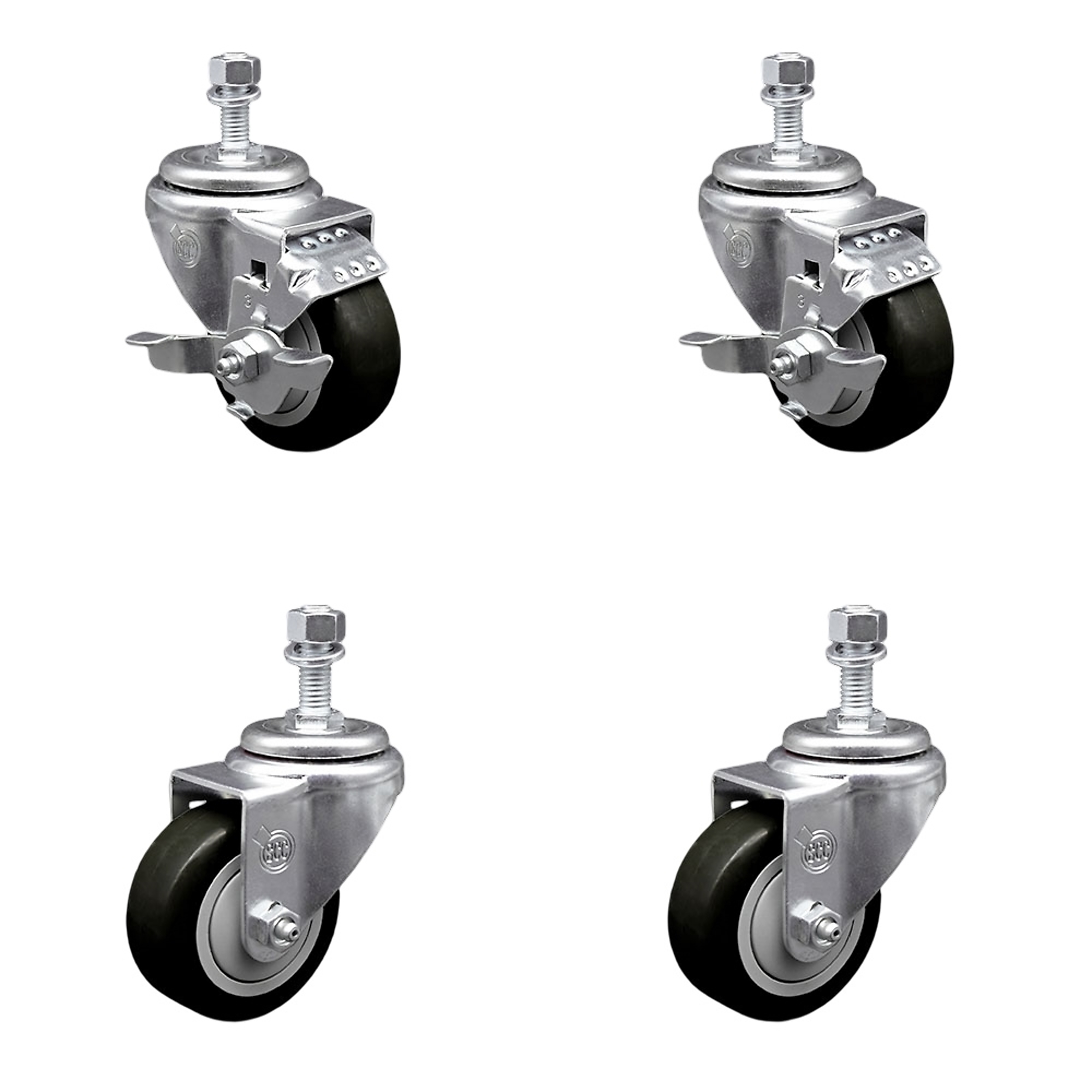 Service Caster, 3Inch x 1 1/4Inch Stem Casters, Wheel Diameter 3 in, Caster Type Swivel, Package (qty.) 4, Model SCC-TS20S314-PPUB-BLK-TLB-M1215-2-S2