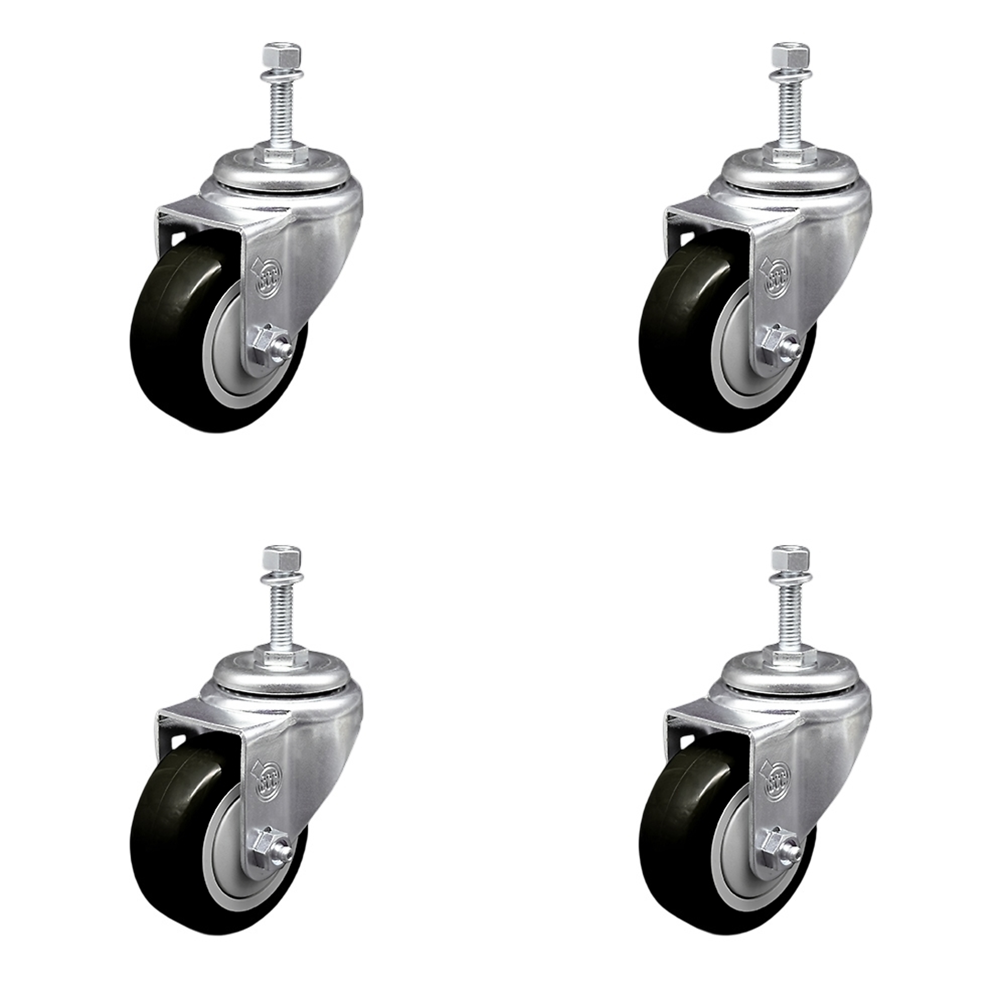 Service Caster, 3Inch x 1 1/4Inch Stem Casters, Wheel Diameter 3 in, Caster Type Swivel, Package (qty.) 4, Model SCC-TS20S314-PPUB-BLK-381615-4