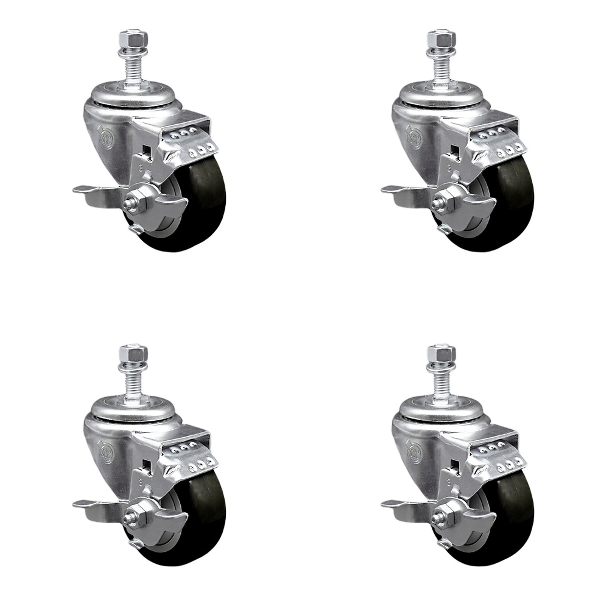 Service Caster, 3Inch x 1 1/4Inch Stem Casters, Wheel Diameter 3 in, Caster Type Swivel, Package (qty.) 4, Model SCC-TS20S314-PPUB-BLK-TLB-121315-4