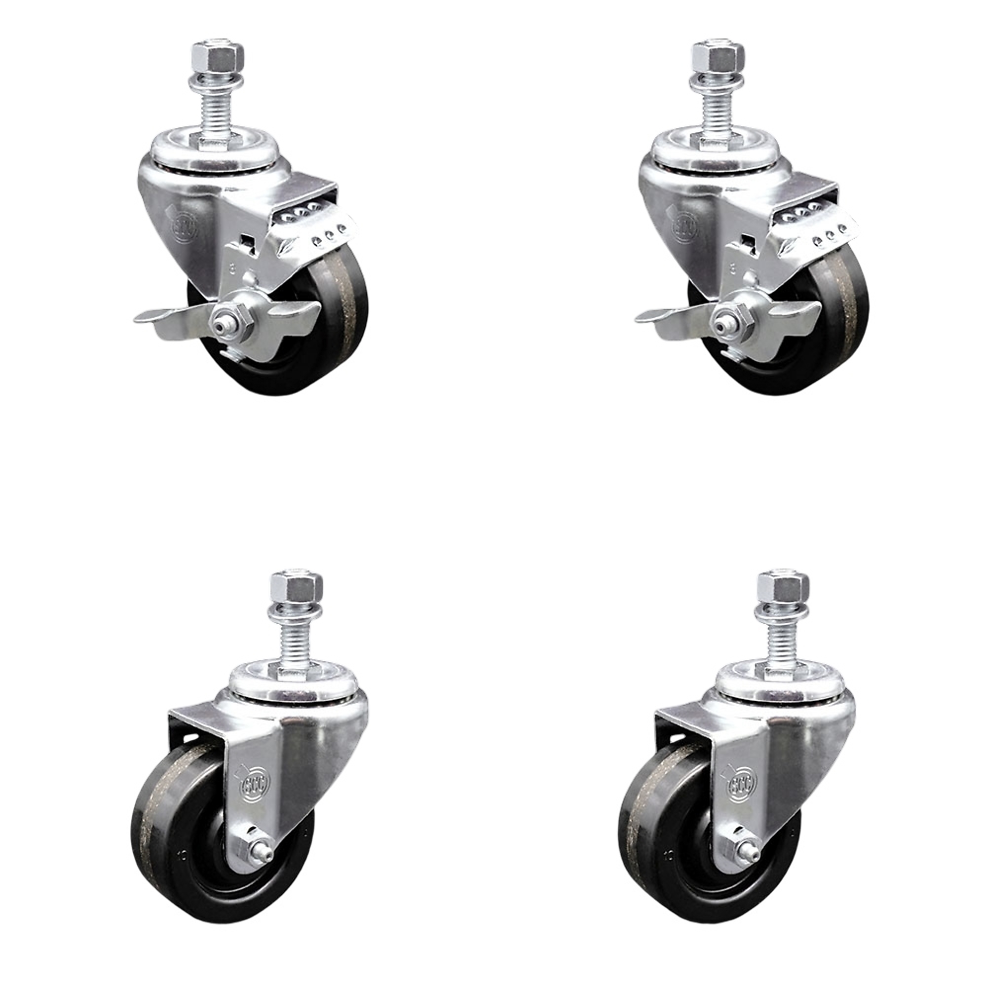 Service Caster, 3Inch x 1 1/4Inch Stem Casters, Wheel Diameter 3 in, Caster Type Swivel, Package (qty.) 4, Model SCC-TS20S314-PHS-M1215-2-TLB-2