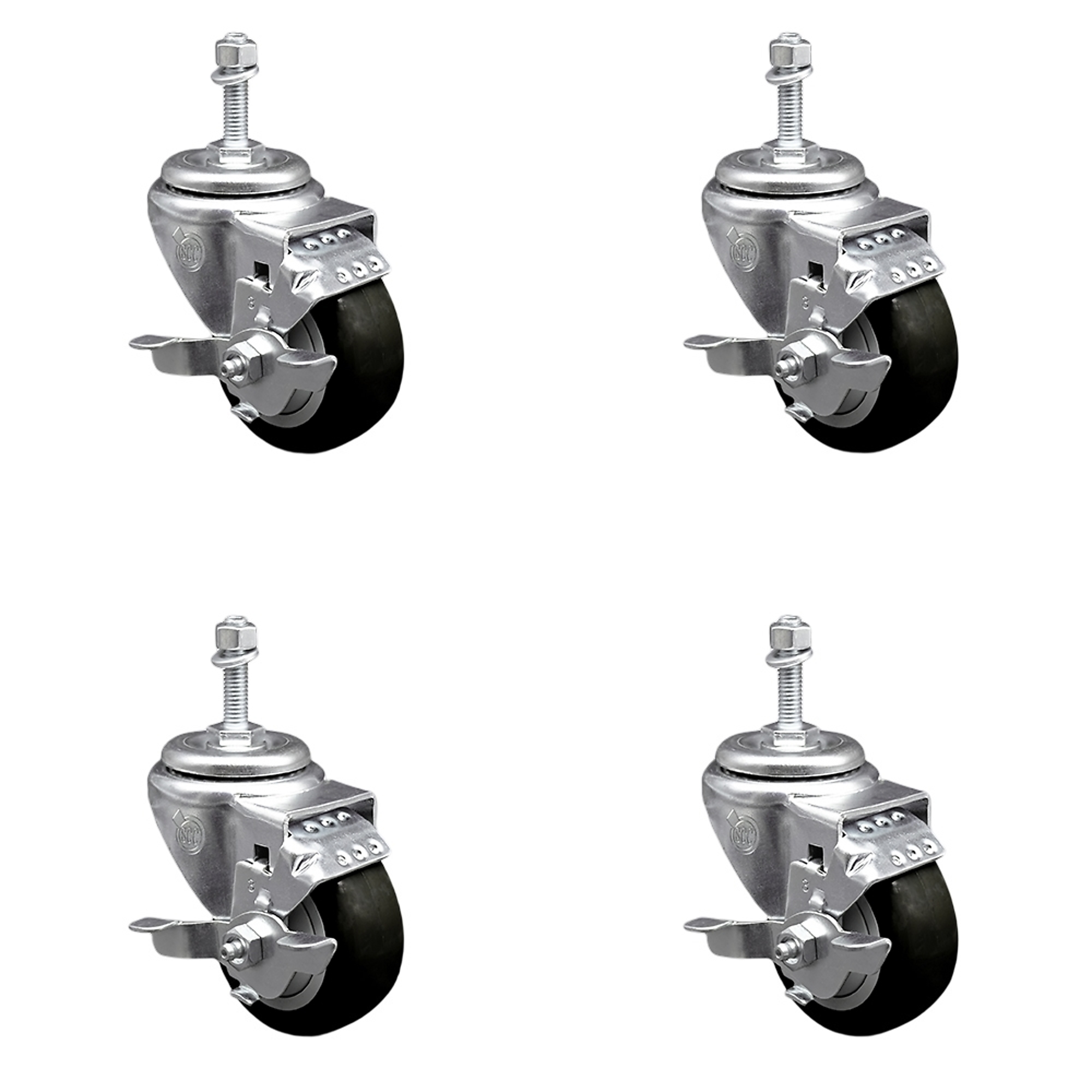 Service Caster, 3Inch x 1 1/4Inch Stem Casters, Wheel Diameter 3 in, Caster Type Swivel, Package (qty.) 4, Model SCC-TS20S314-PPUB-BLK-TLB-381615-4