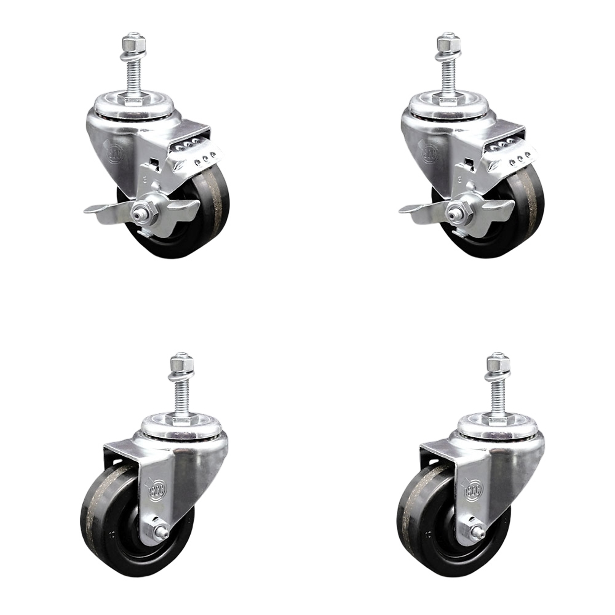 Service Caster, 3Inch x 1 1/4Inch Stem Casters, Wheel Diameter 3 in, Caster Type Swivel, Package (qty.) 4, Model SCC-TS20S314-PHS-M1015-2-TLB-2