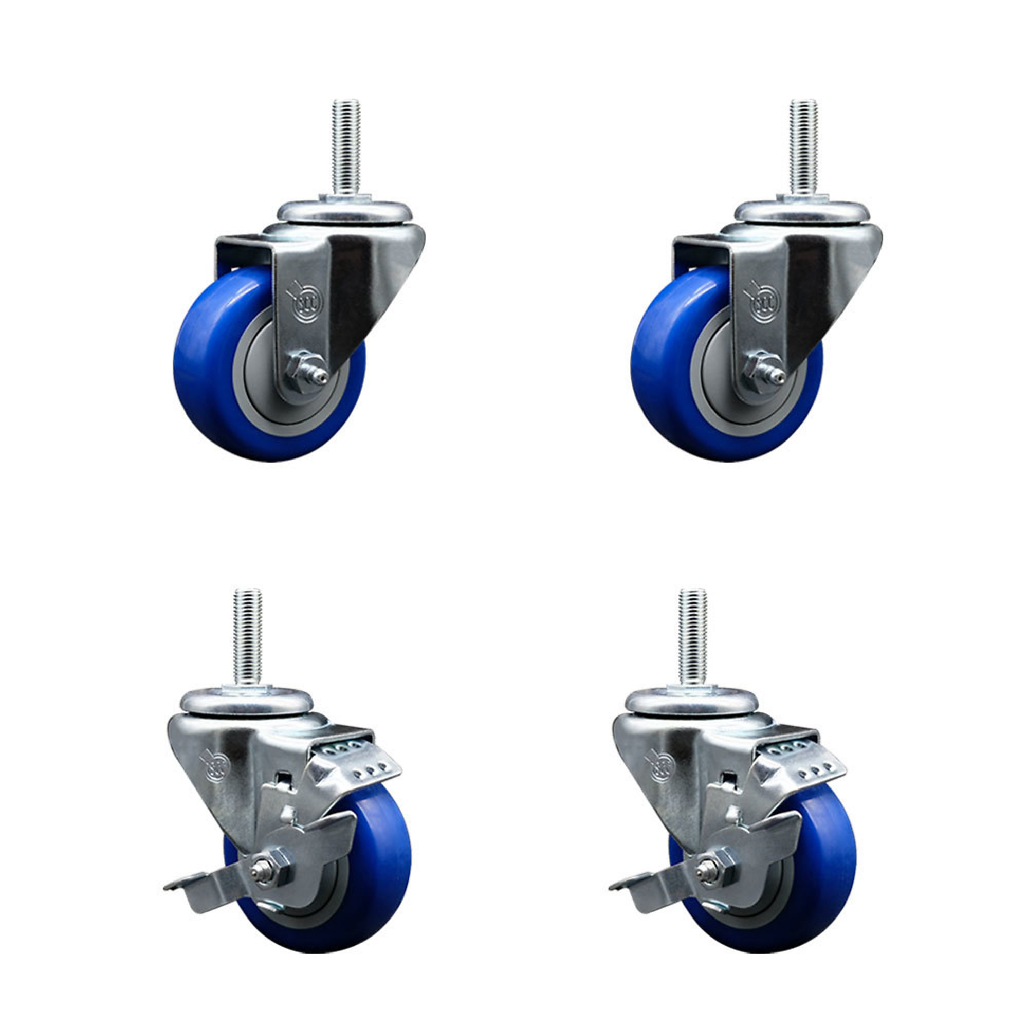 Service Caster, 3Inch x 1 1/4Inch Stem Casters, Wheel Diameter 3 in, Caster Type Swivel, Package (qty.) 4, Model SCC-TS20S314-PPUB-BLUE-34212-2-TLB-2