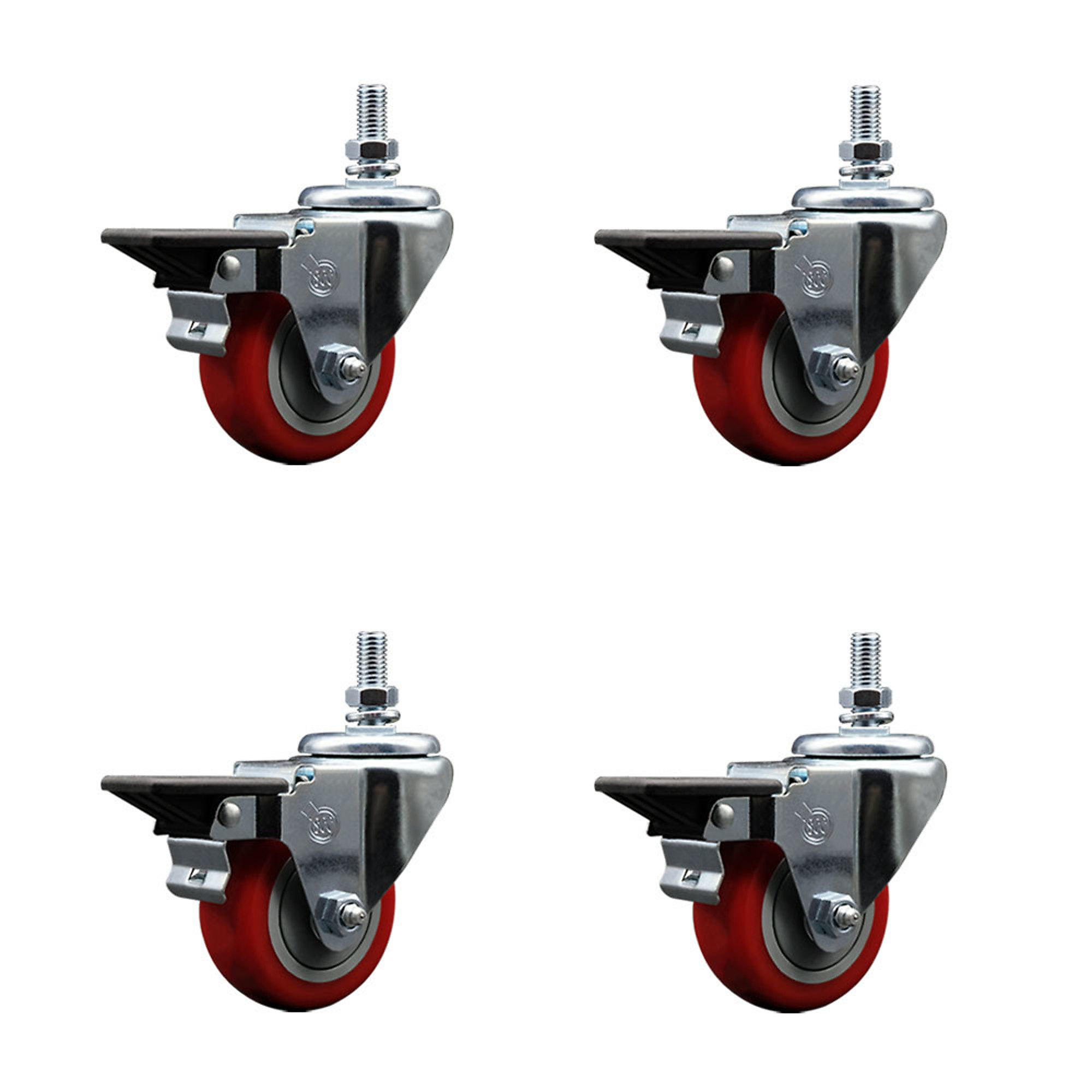 Service Caster, 3Inch x 1 1/4Inch Stem Casters, Wheel Diameter 3 in, Caster Type Swivel, Package (qty.) 4, Model SCC-TS20S314-PPUB-RED-PLB-121315-4