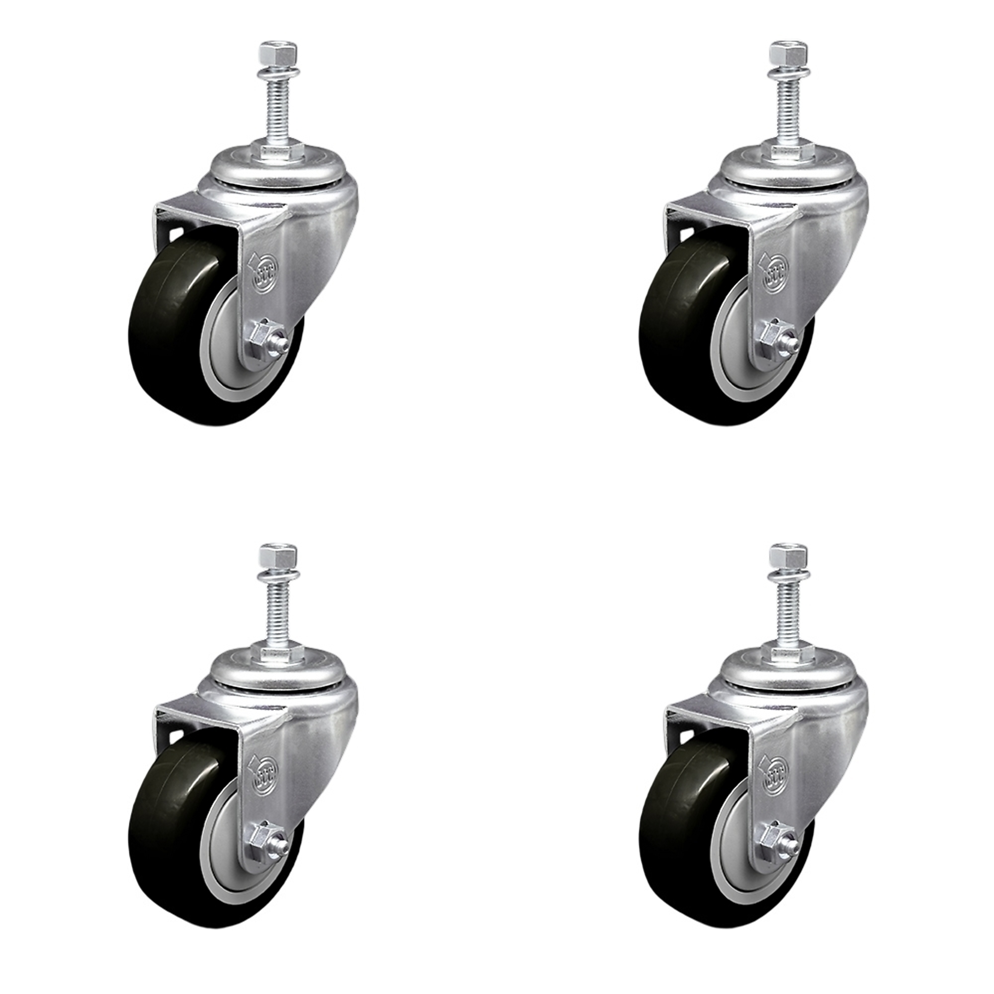 Service Caster, 3Inch x 1 1/4Inch Stem Casters, Wheel Diameter 3 in, Caster Type Swivel, Package (qty.) 4, Model SCC-TS20S314-PPUB-BLK-M1015-4