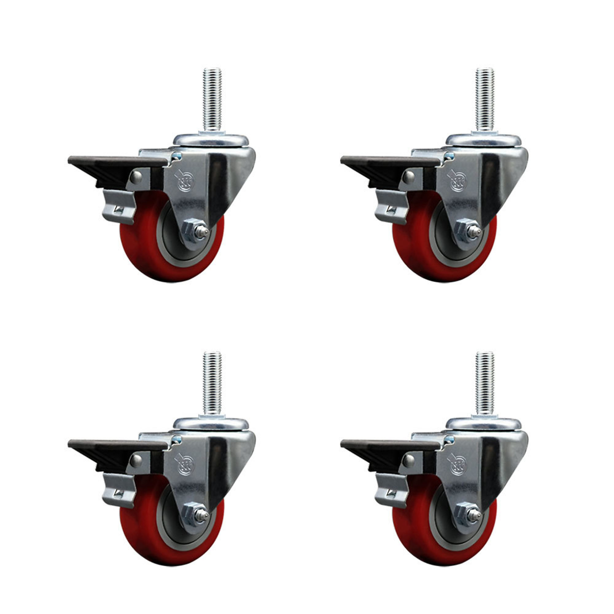 Service Caster, 3Inch x 1 1/4Inch Stem Casters, Wheel Diameter 3 in, Caster Type Swivel, Package (qty.) 4, Model SCC-TS20S314-PPUB-RED-PLB-34212-4