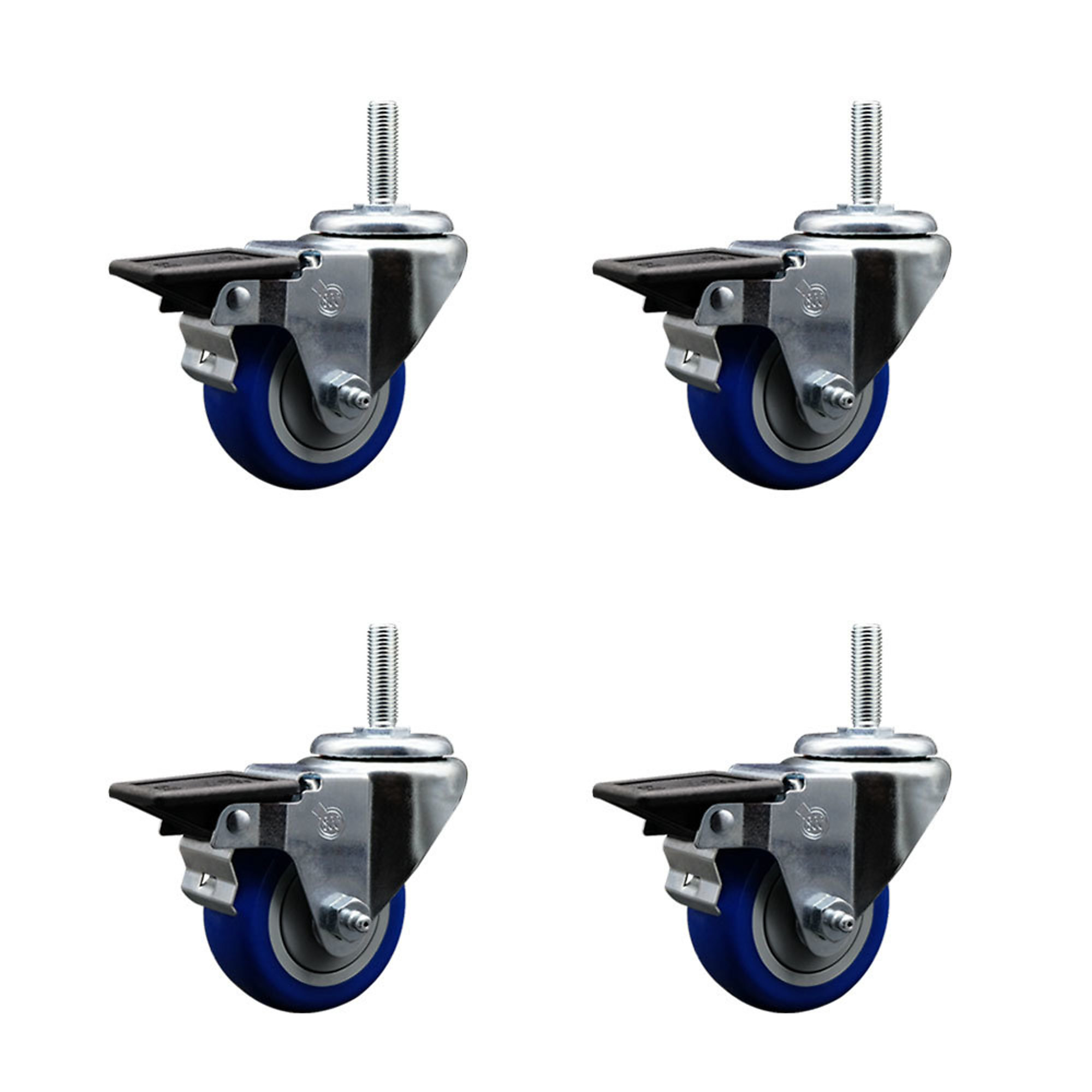 Service Caster, 3Inch x 1 1/4Inch Stem Casters, Wheel Diameter 3 in, Caster Type Swivel, Package (qty.) 4, Model SCC-TS20S314-PPUB-BLUE-PLB-34212-4