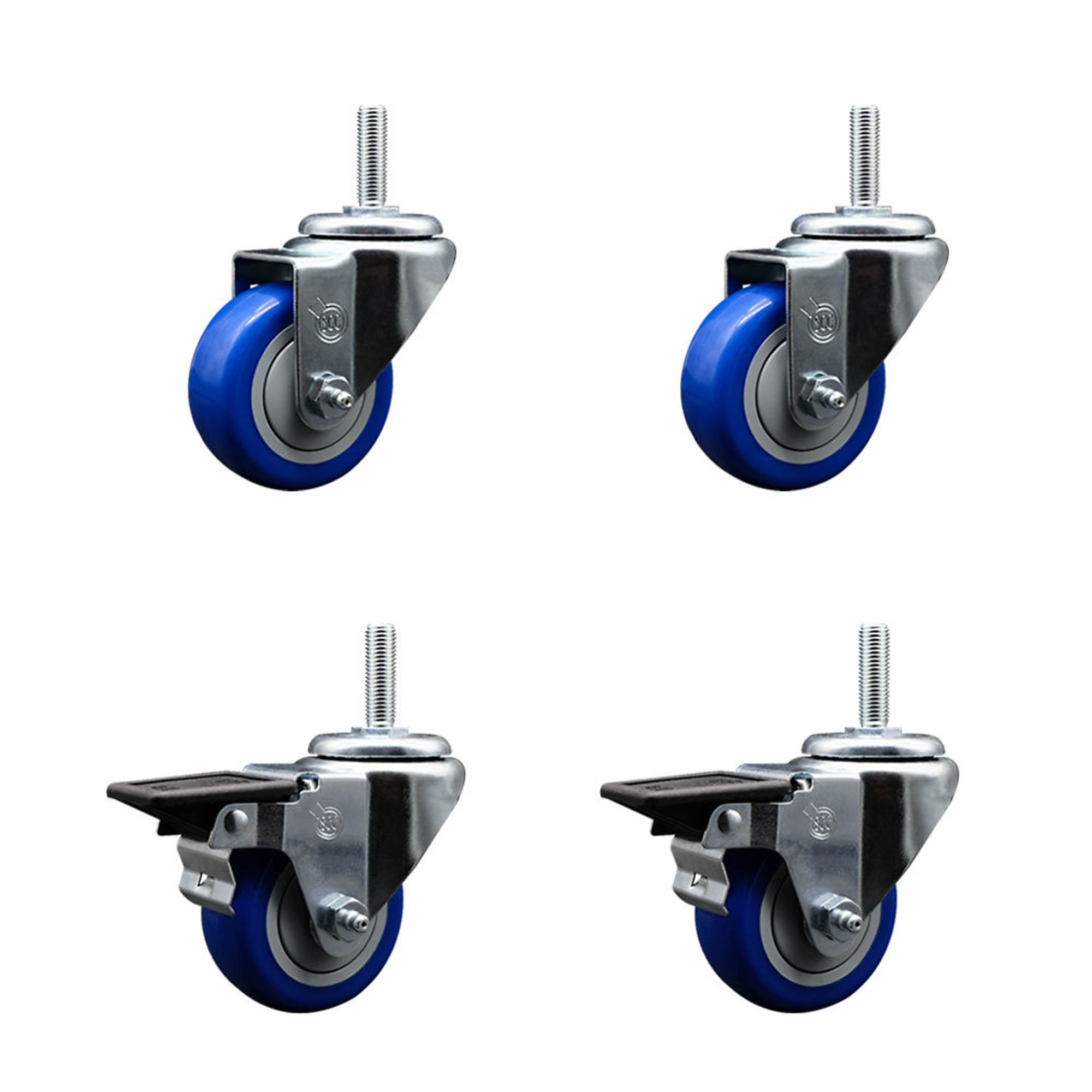 Service Caster, 3Inch x 1 1/4Inch Stem Casters, Wheel Diameter 3 in, Caster Type Swivel, Package (qty.) 4, Model SCC-TS20S314-PPUB-BLUE-34212-2-PLB-2