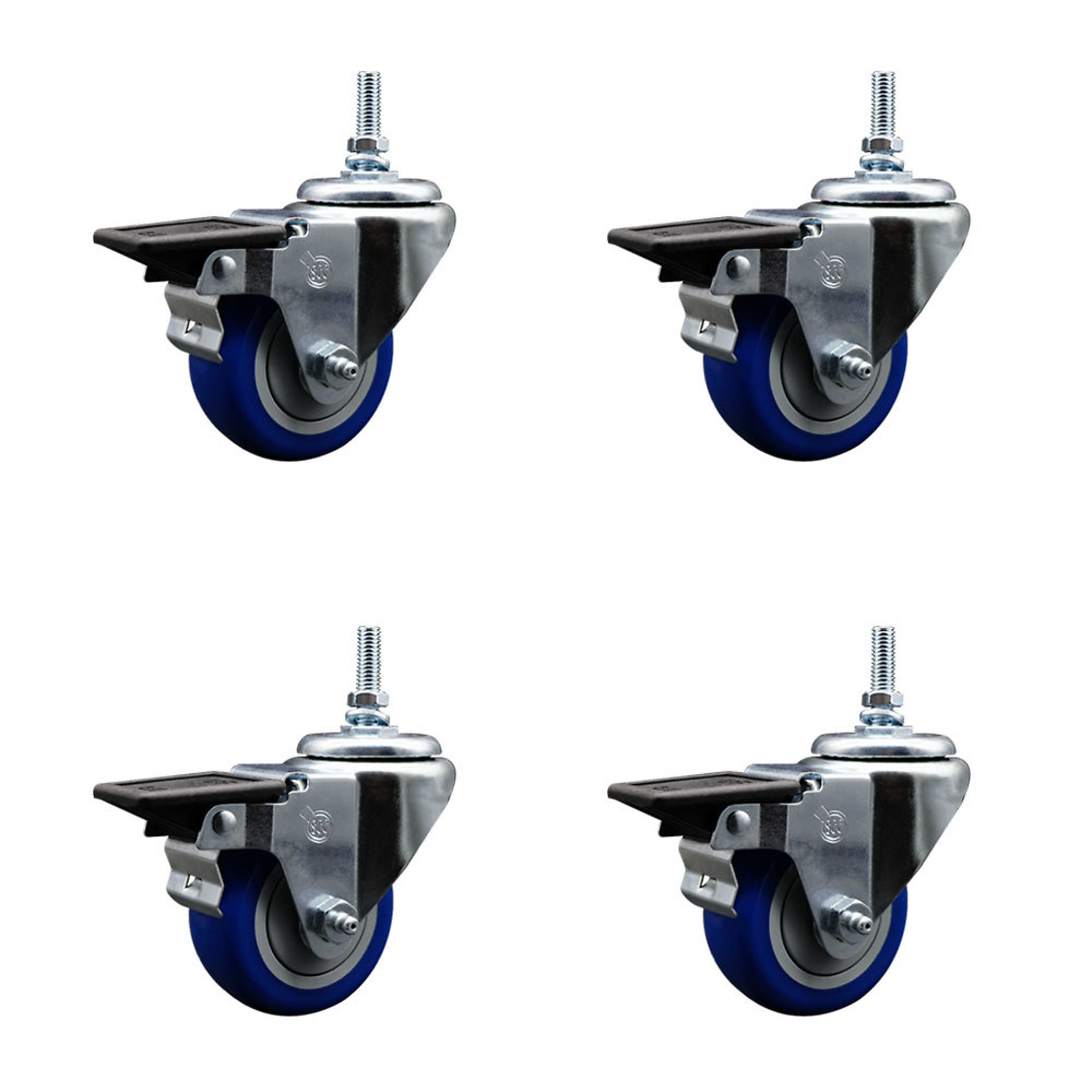 Service Caster, 3Inch x 1 1/4Inch Stem Casters, Wheel Diameter 3 in, Caster Type Swivel, Package (qty.) 4, Model SCC-TS20S314-PPUB-BLUE-PLB-381615-4