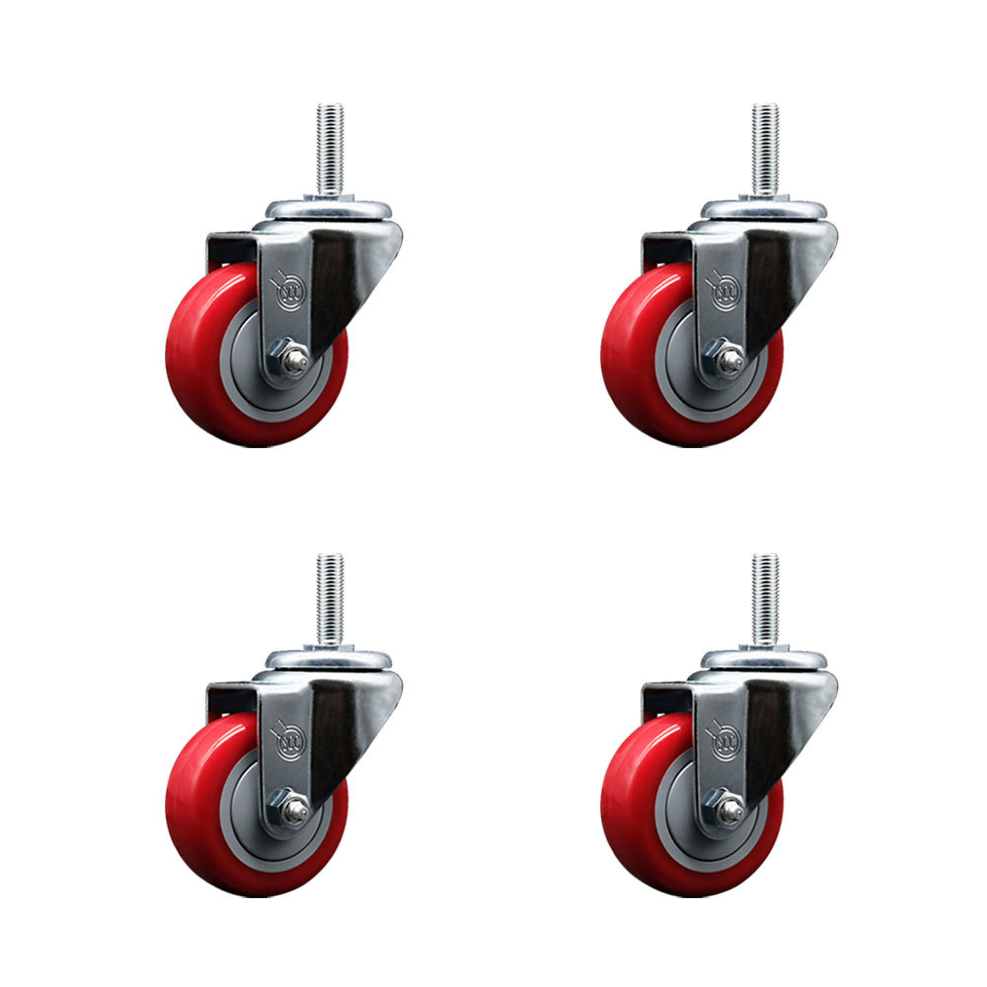 Service Caster, 3Inch x 1 1/4Inch Stem Casters, Wheel Diameter 3 in, Caster Type Swivel, Package (qty.) 4, Model SCC-TS20S314-PPUB-RED-34212-4