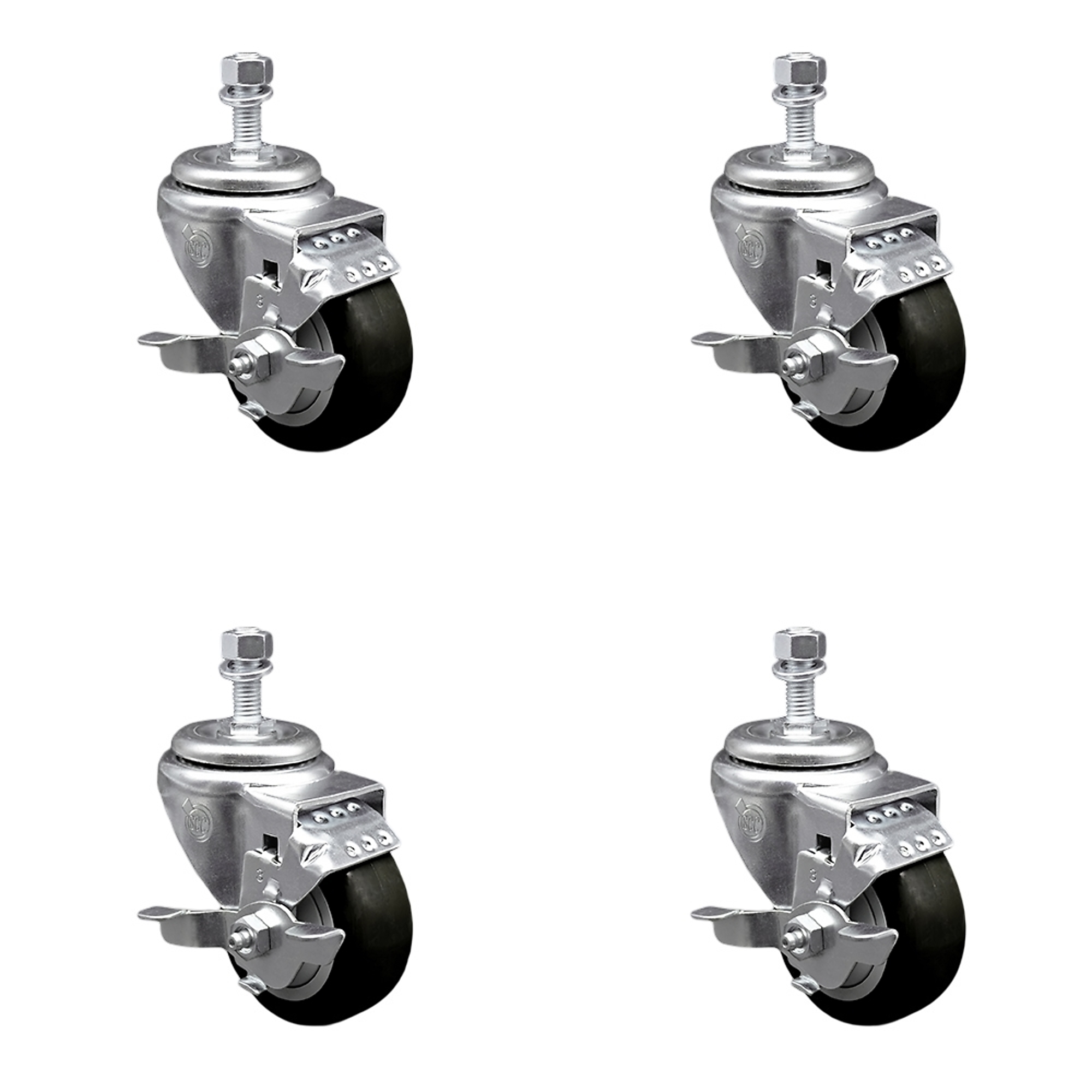 Service Caster, 3Inch x 1 1/4Inch Stem Casters, Wheel Diameter 3 in, Caster Type Swivel, Package (qty.) 4, Model SCC-TS20S314-PPUB-BLK-TLB-M1215-4