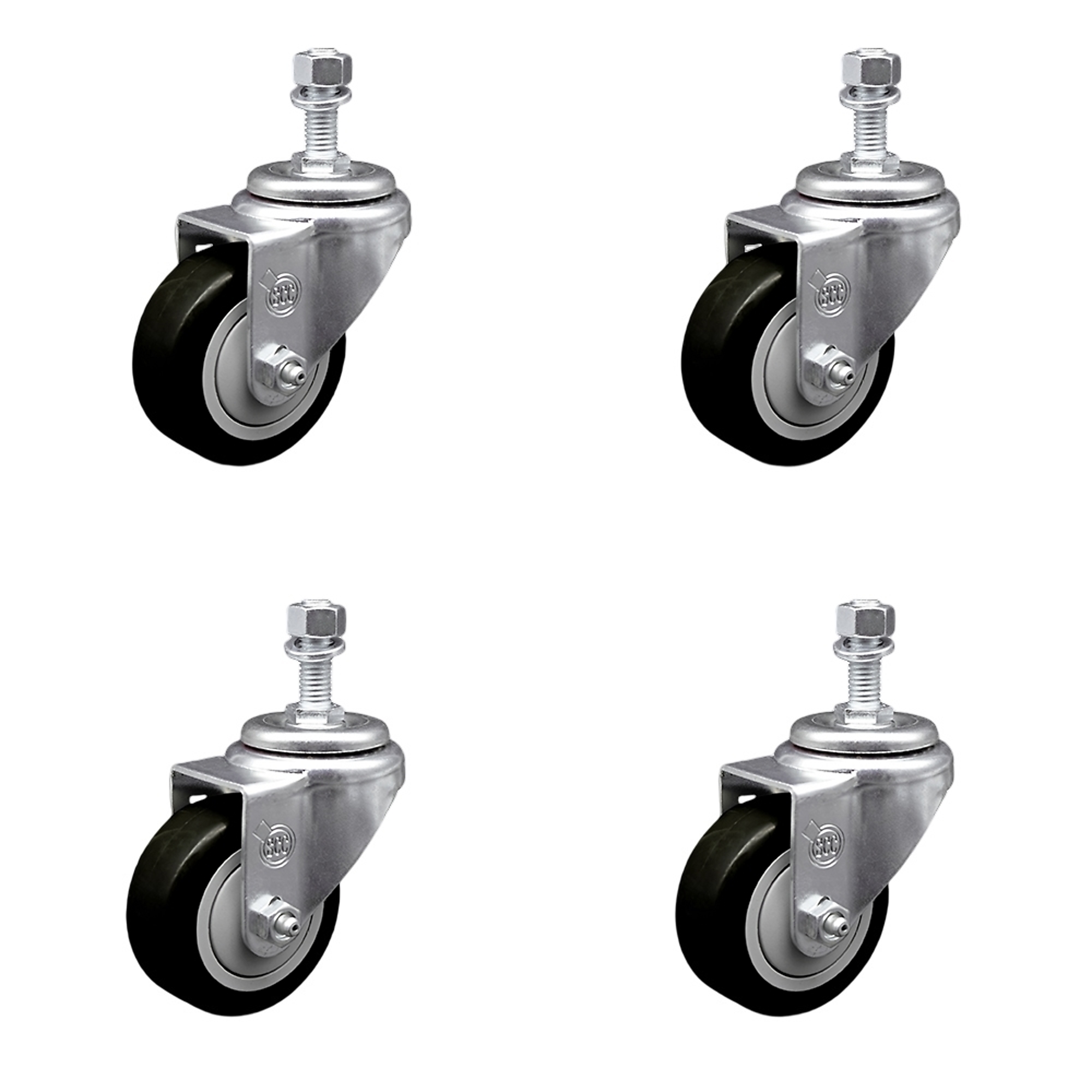 Service Caster, 3Inch x 1 1/4Inch Stem Casters, Wheel Diameter 3 in, Caster Type Swivel, Package (qty.) 4, Model SCC-TS20S314-PPUB-BLK-121315-4