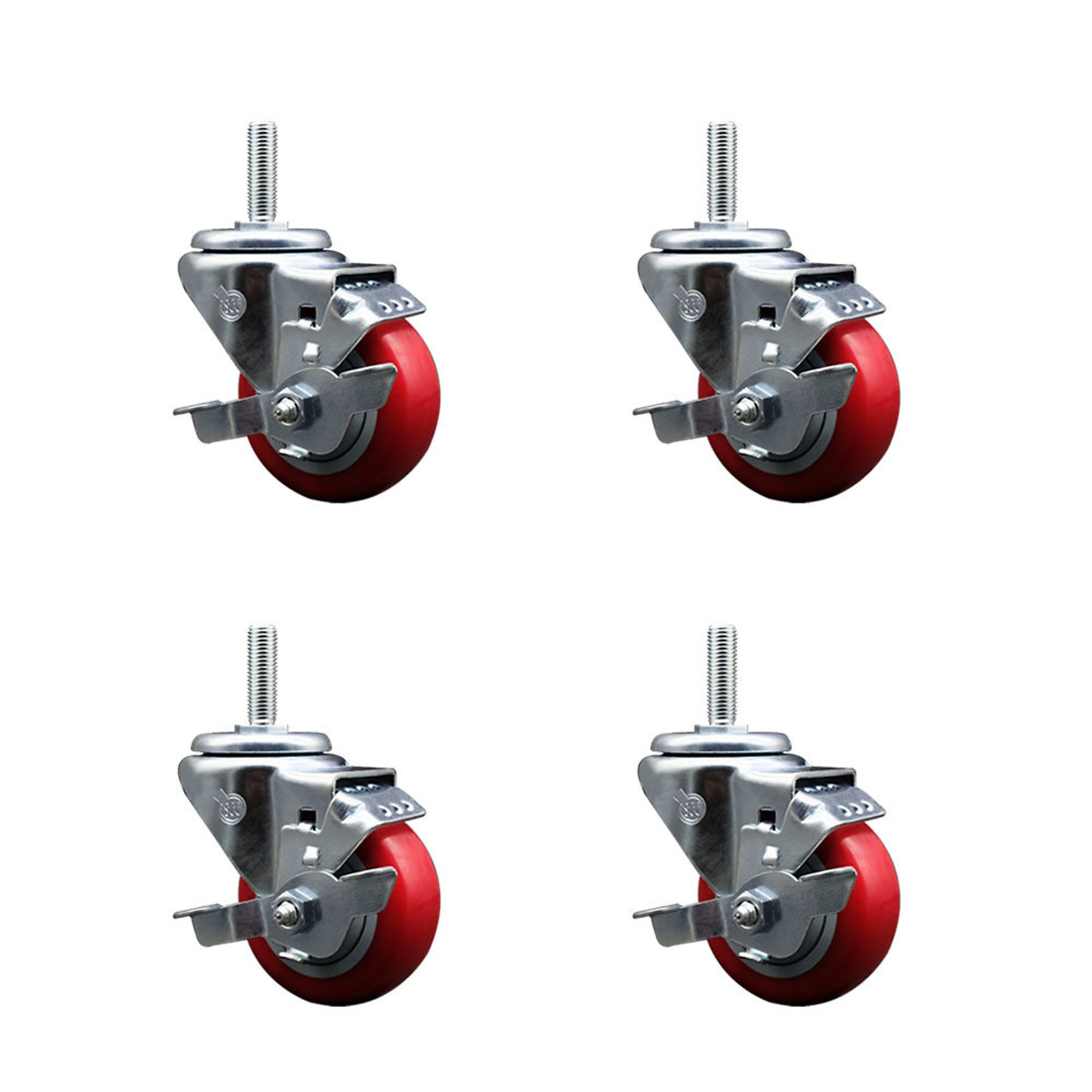 Service Caster, 3Inch x 1 1/4Inch Stem Casters, Wheel Diameter 3 in, Caster Type Swivel, Package (qty.) 4, Model SCC-TS20S314-PPUB-RED-TLB-34212-4