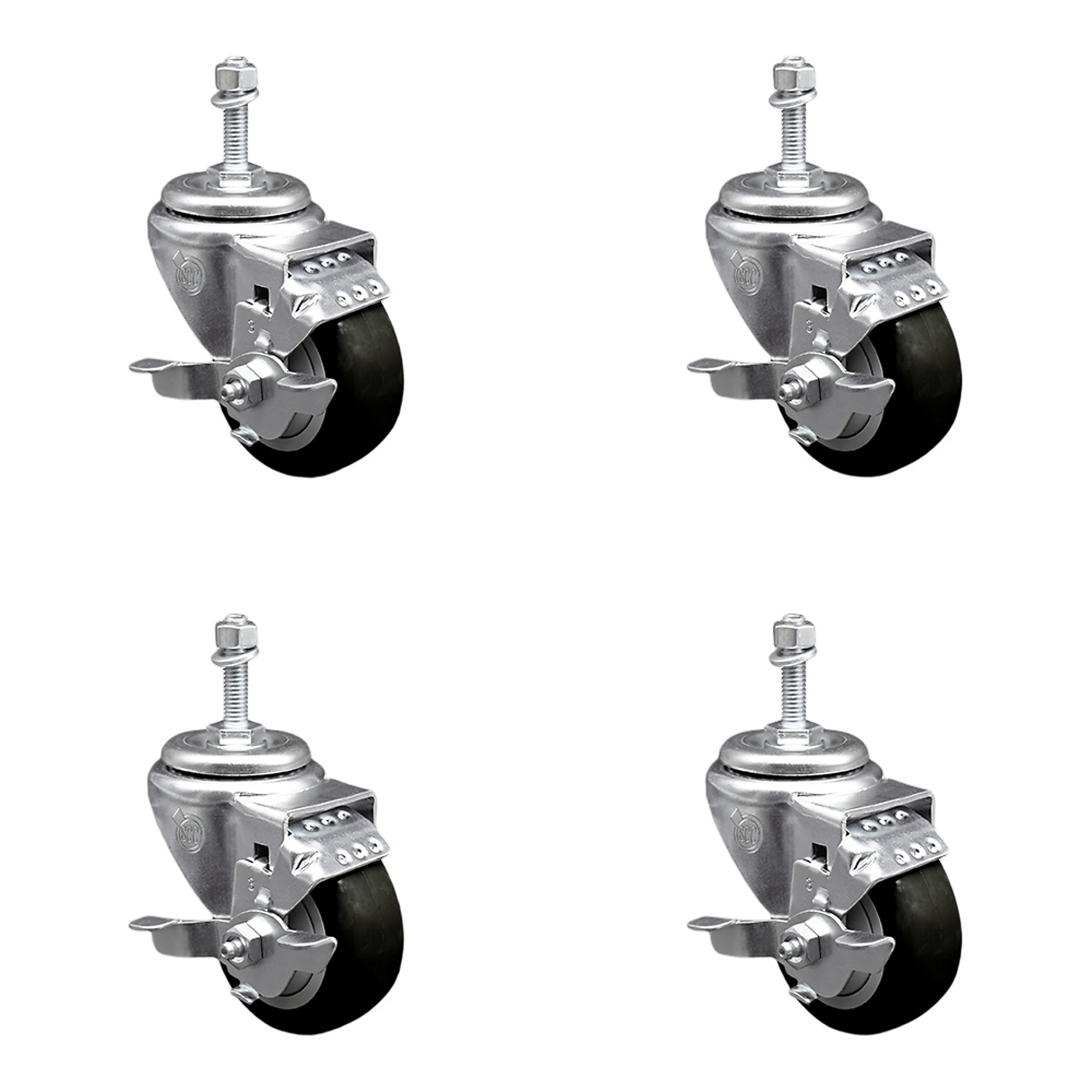 Service Caster, 3Inch x 1 1/4Inch Stem Casters, Wheel Diameter 3 in, Caster Type Swivel, Package (qty.) 4, Model SCC-TS20S314-PPUB-BLK-TLB-M1015-4