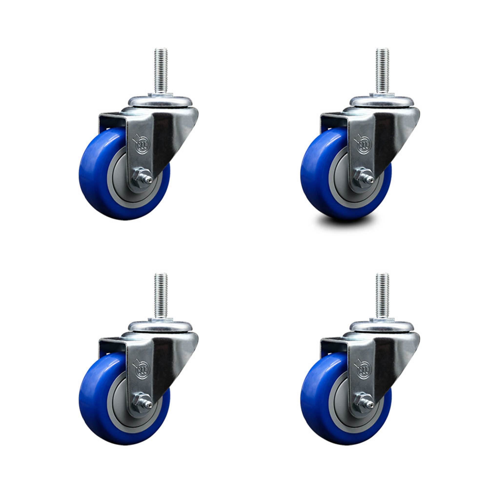 Service Caster, 3Inch x 1 1/4Inch Stem Casters, Wheel Diameter 3 in, Caster Type Swivel, Package (qty.) 4, Model SCC-TS20S314-PPUB-BLUE-58212-4