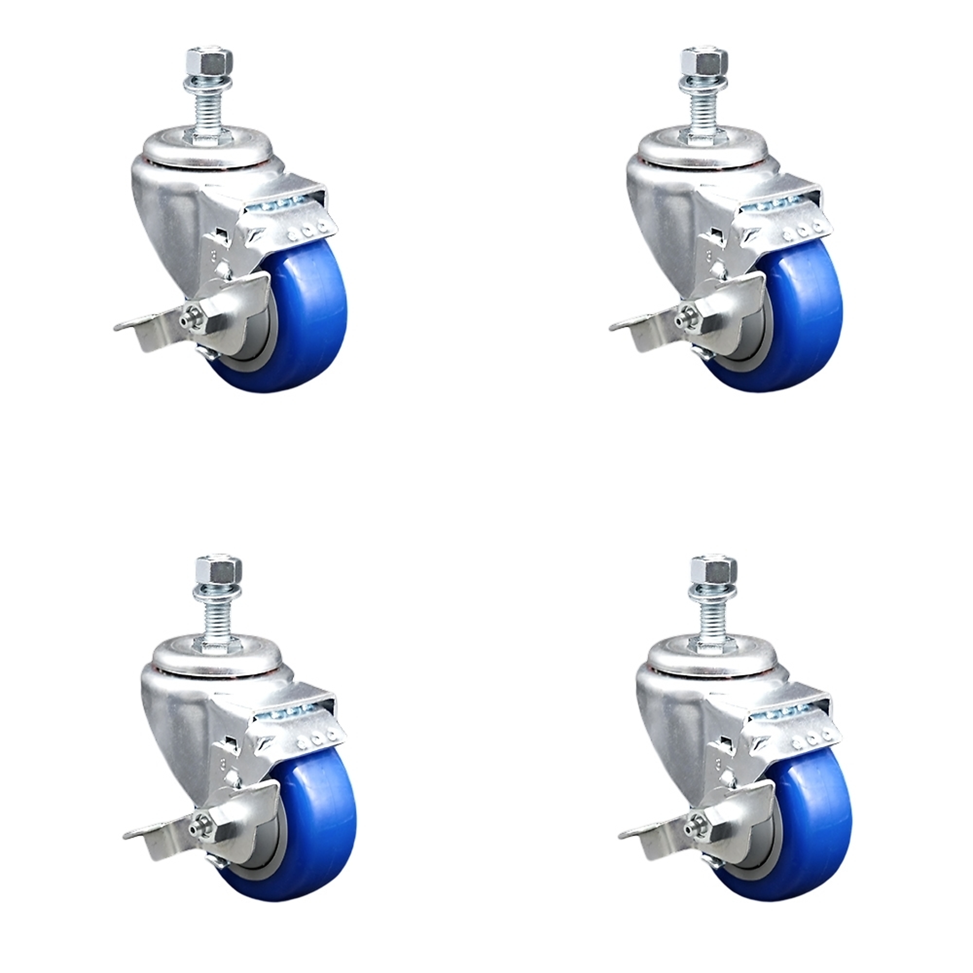 Service Caster, 3Inch x 1 1/4Inch Stem Casters, Wheel Diameter 3 in, Caster Type Swivel, Package (qty.) 4, Model SCC-TS20S314-PPUB-BLUE-TLB-121315-4