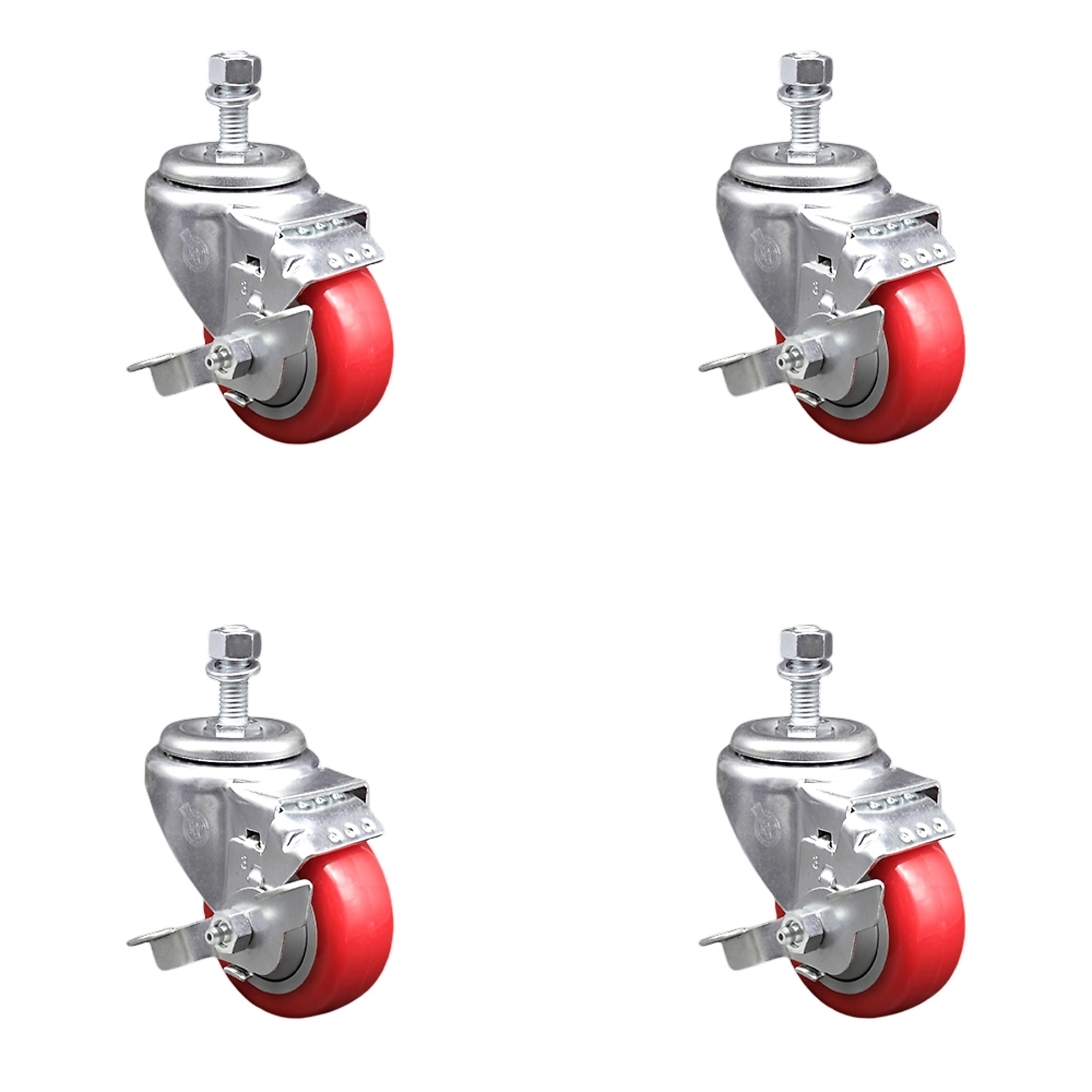 Service Caster, 3Inch x 1 1/4Inch Stem Casters, Wheel Diameter 3 in, Caster Type Swivel, Package (qty.) 4, Model SCC-TS20S314-PPUB-RED-TLB-121315-4