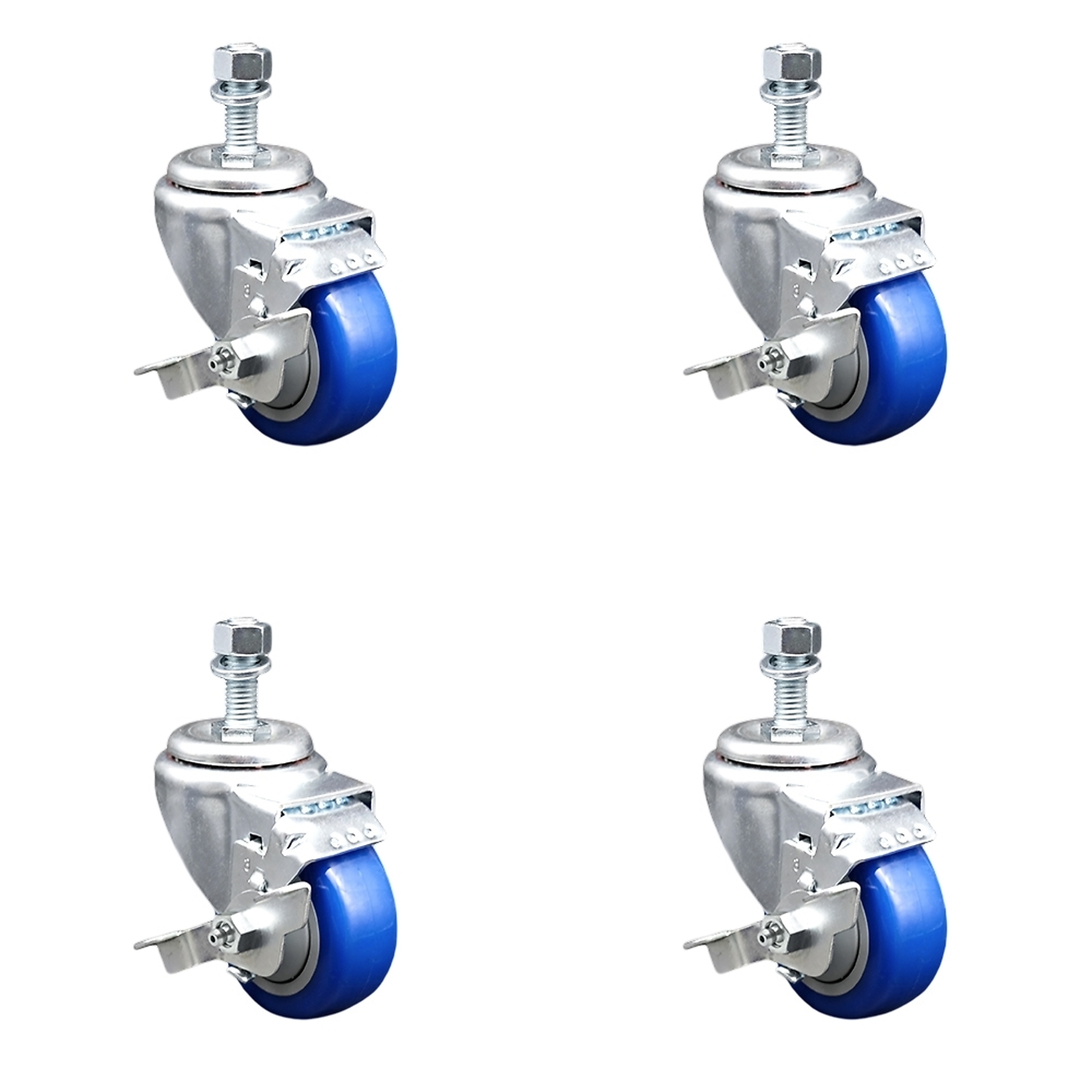 Service Caster, 3Inch x 1 1/4Inch Stem Casters, Wheel Diameter 3 in, Caster Type Swivel, Package (qty.) 4, Model SCC-TS20S314-PPUB-BLUE-TLB-M1215-4