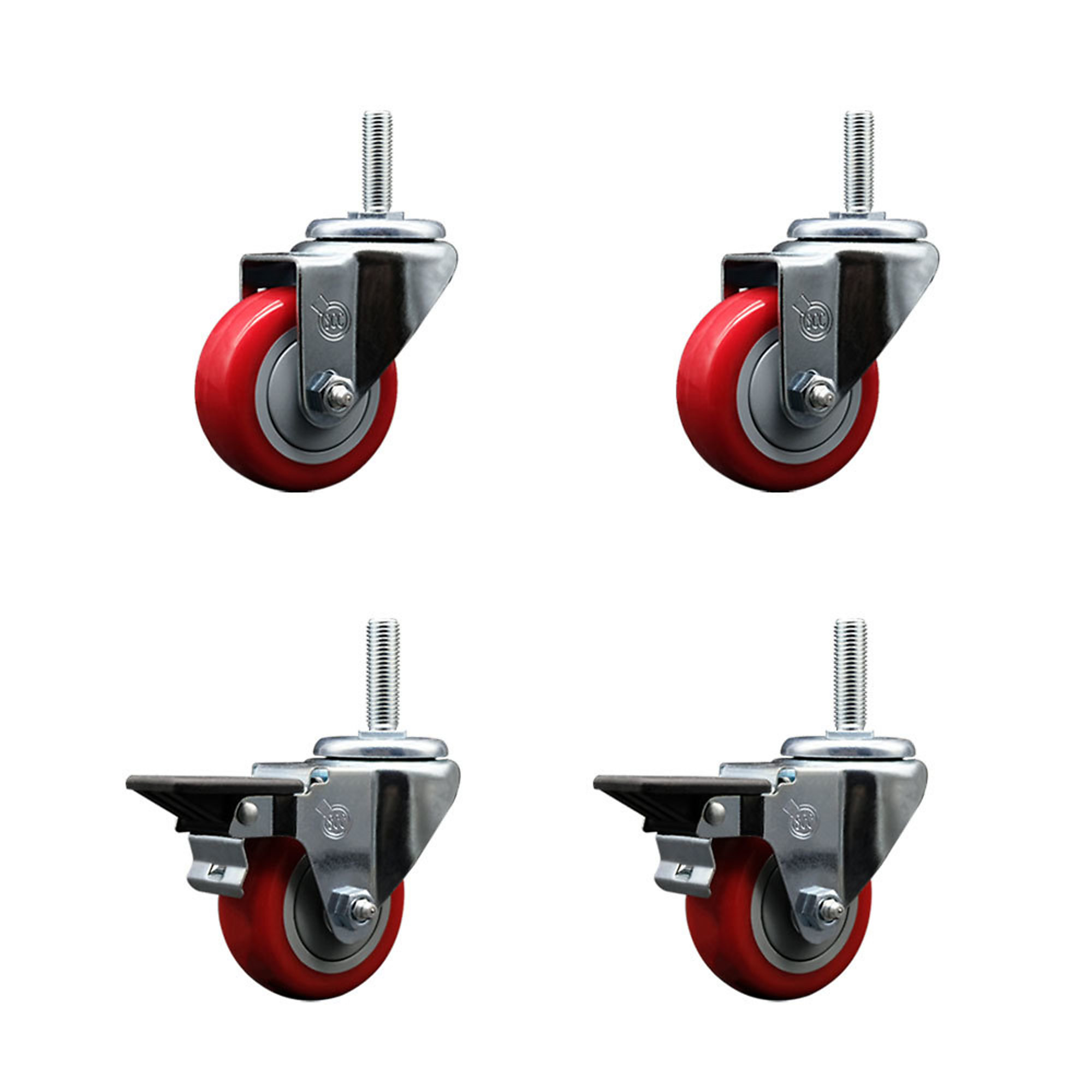 Service Caster, 3Inch x 1 1/4Inch Stem Casters, Wheel Diameter 3 in, Caster Type Swivel, Package (qty.) 4, Model SCC-TS20S314-PPUB-RED-58212-2-PLB-2