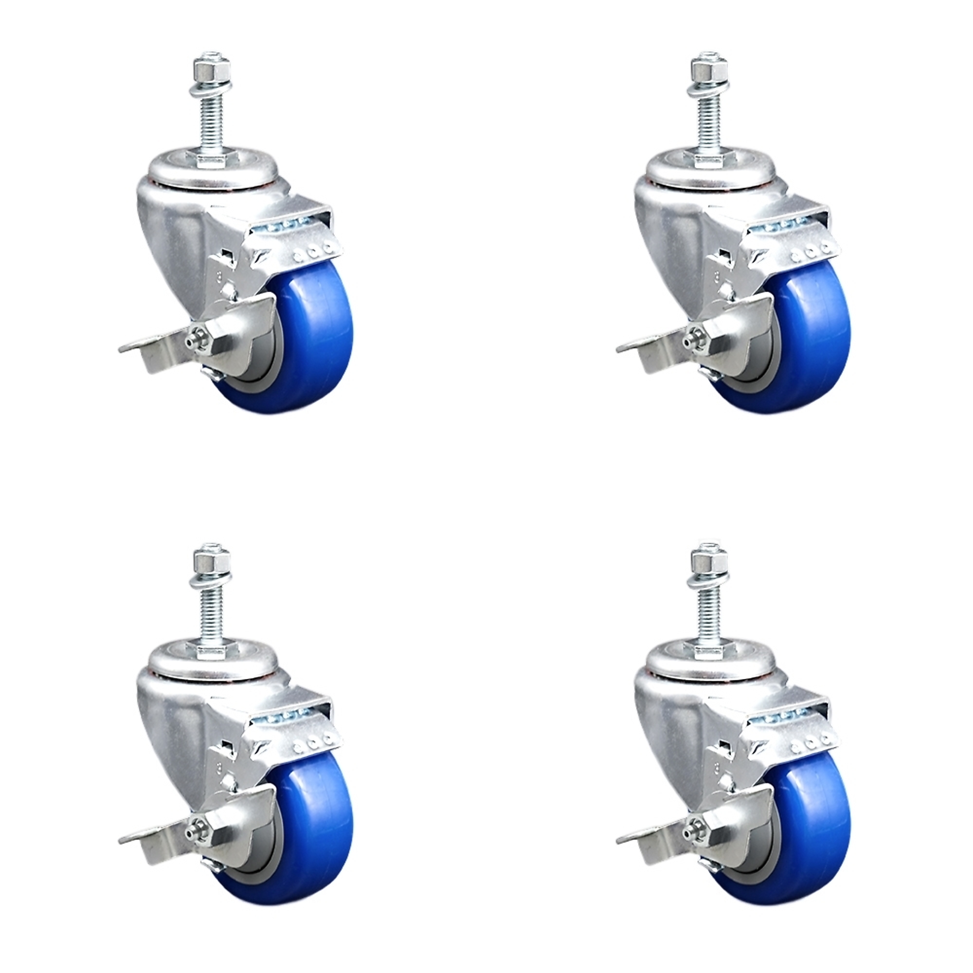 Service Caster, 3Inch x 1 1/4Inch Stem Casters, Wheel Diameter 3 in, Caster Type Swivel, Package (qty.) 4, Model SCC-TS20S314-PPUB-BLUE-TLB-M1015-4