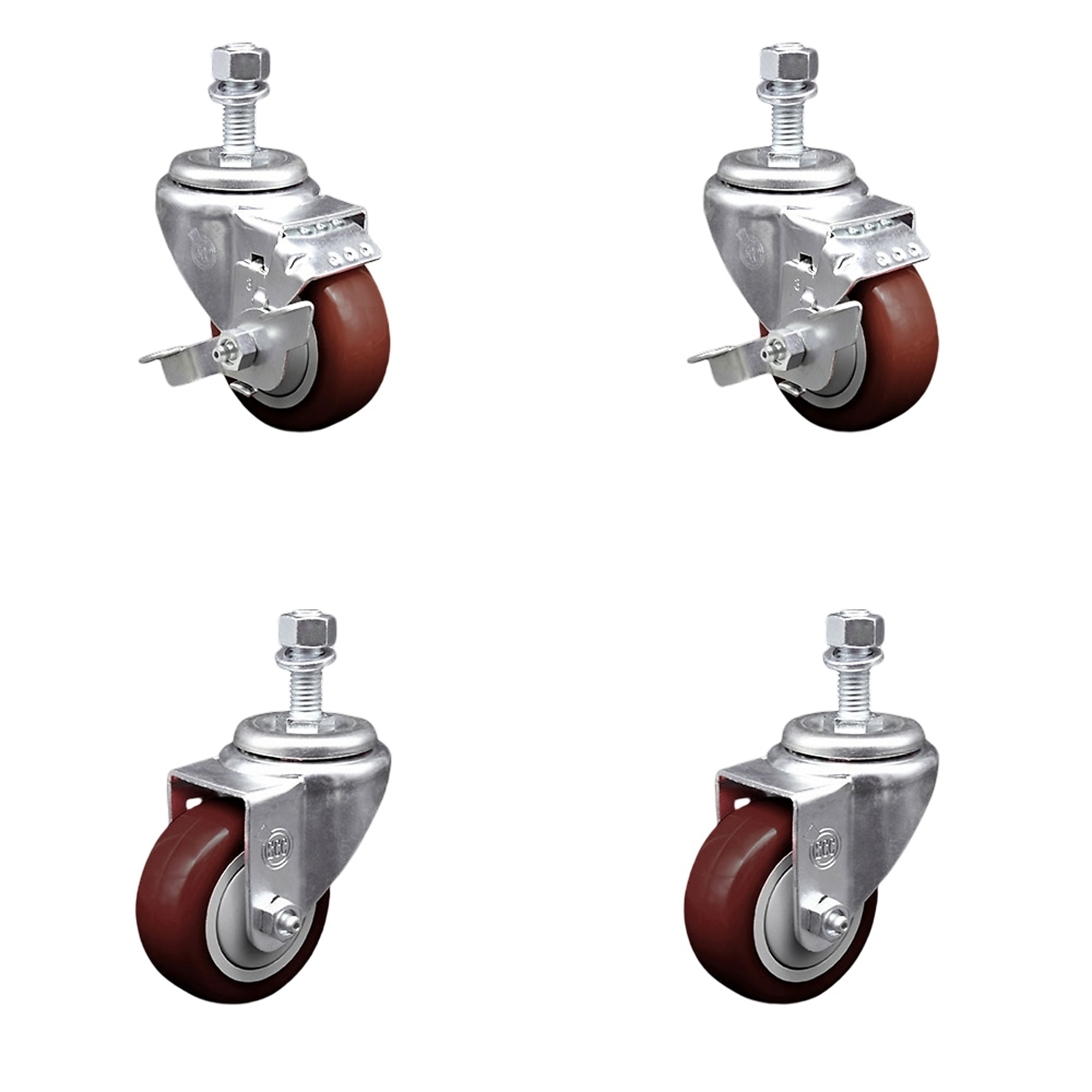 Service Caster, 3Inch x 1 1/4Inch Stem Casters, Wheel Diameter 3 in, Caster Type Swivel, Package (qty.) 4, Model SCC-TS20S314-PPUB-MRN-TLB-M1215-2-S2