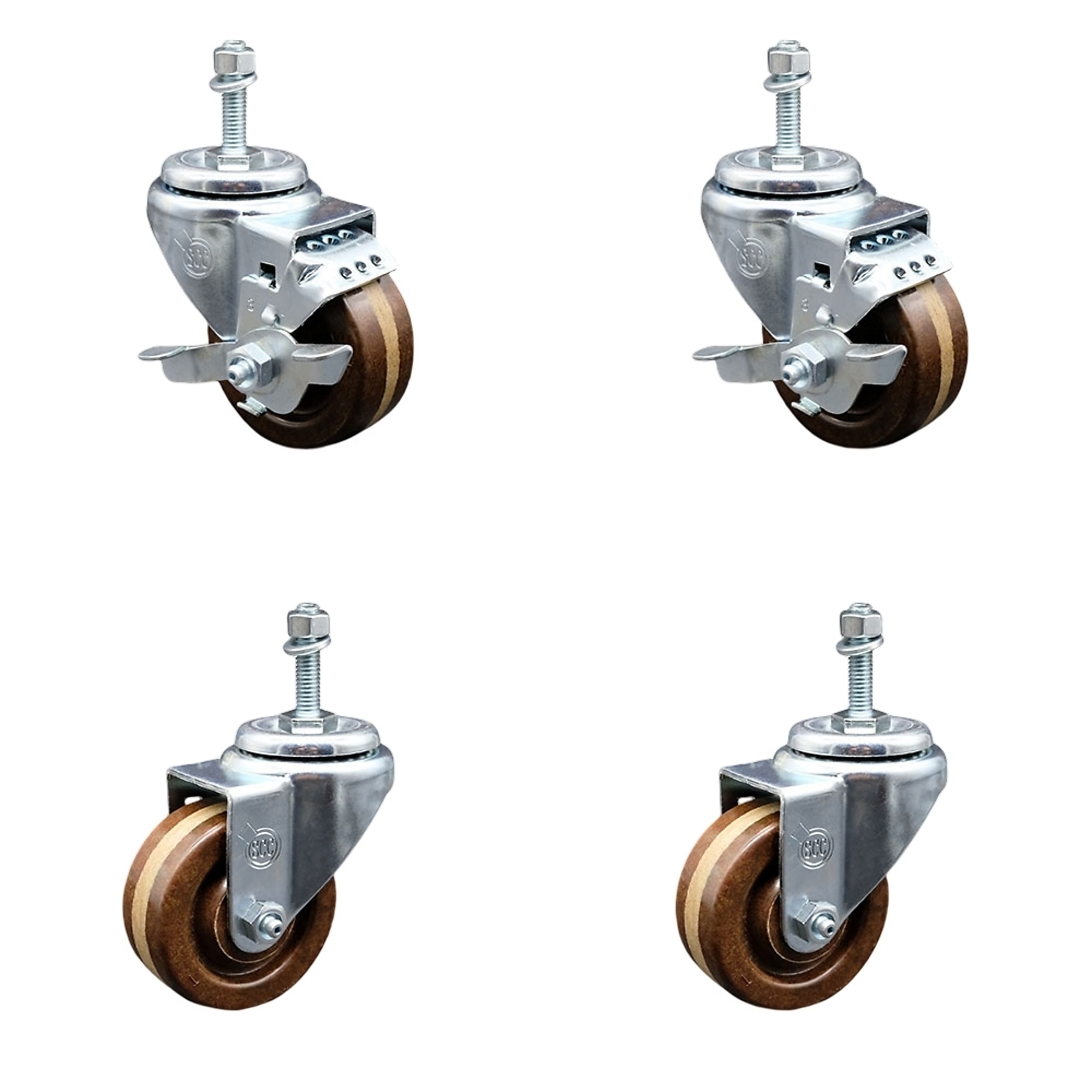 Service Caster, 3Inch x 1 1/4Inch Stem Casters, Wheel Diameter 3 in, Caster Type Swivel, Package (qty.) 4, Model SCC-TS20S314-PHRHT-381615-2-TLB-2