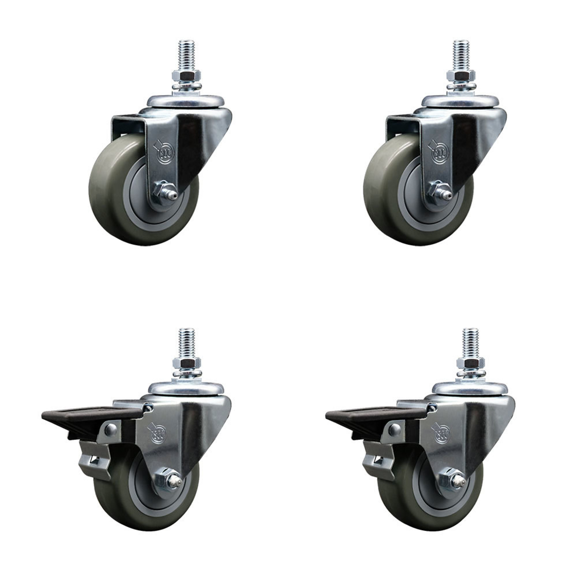 Service Caster, 3Inch x 1 1/4Inch Stem Casters, Wheel Diameter 3 in, Caster Type Swivel, Package (qty.) 4, Model SCC-TS20S314-PPUB-121315-2-PLB-2