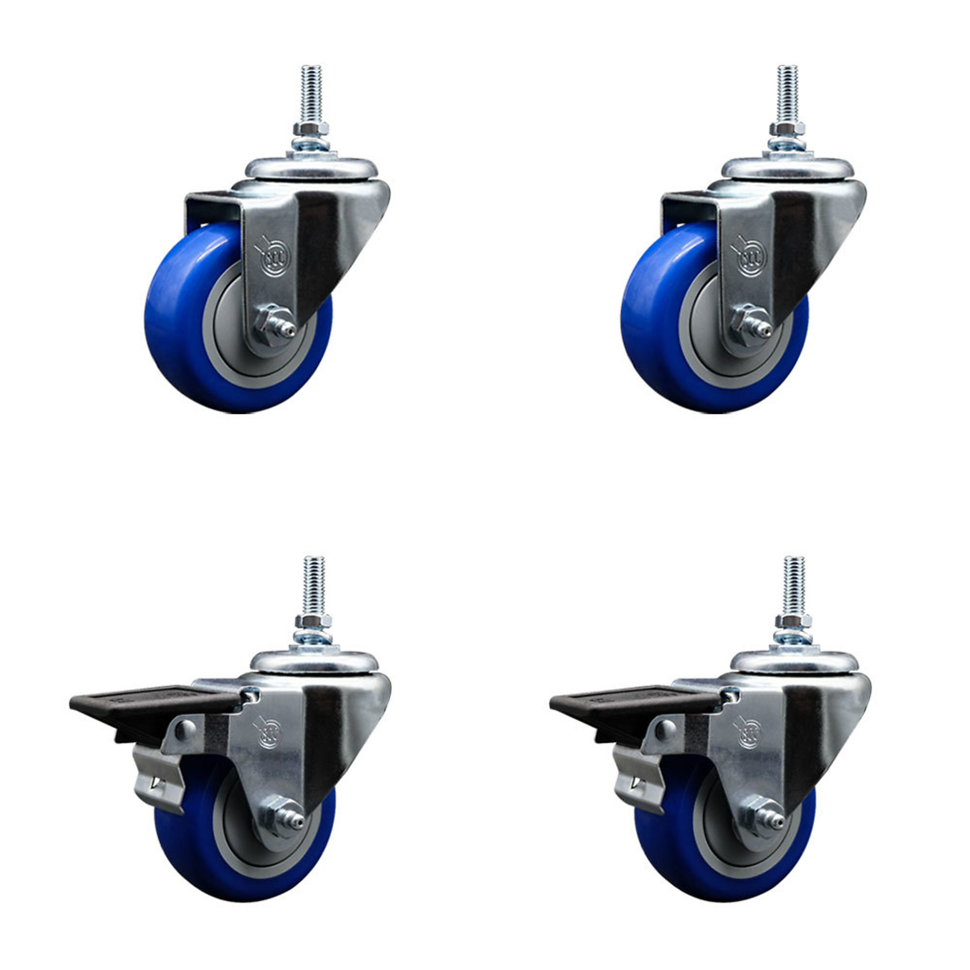 Service Caster, 3Inch x 1 1/4Inch Stem Casters, Wheel Diameter 3 in, Caster Type Swivel, Package (qty.) 4, Model SCC-TS20S314-PPUB-BLUE-M1215-2-PLB-2