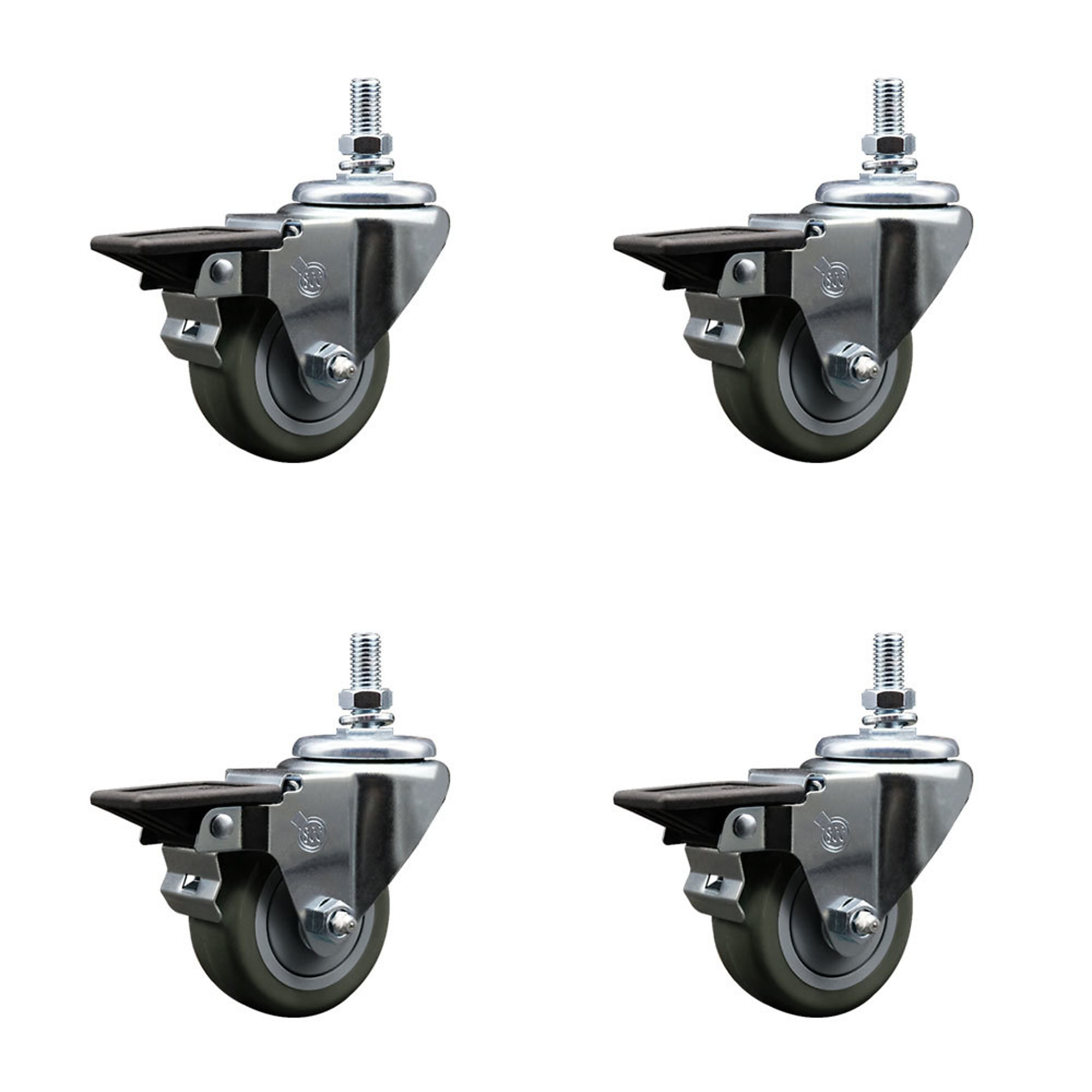 Service Caster, 3Inch x 1 1/4Inch Stem Casters, Wheel Diameter 3 in, Caster Type Swivel, Package (qty.) 4, Model SCC-TS20S314-PPUB-PLB-121315-4